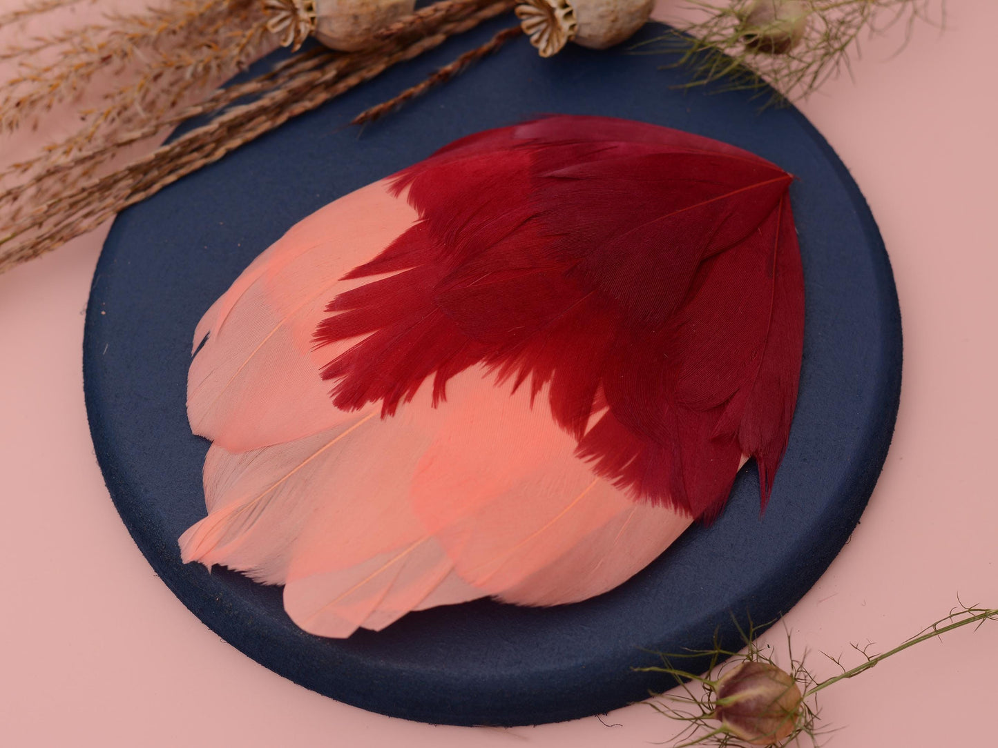 Large Feather Hair Clip in Coral Pink and Crimson No.38 | Feather Fascinator | Feather Headpiece | Wedding Fascinator | Bridal Headpiece