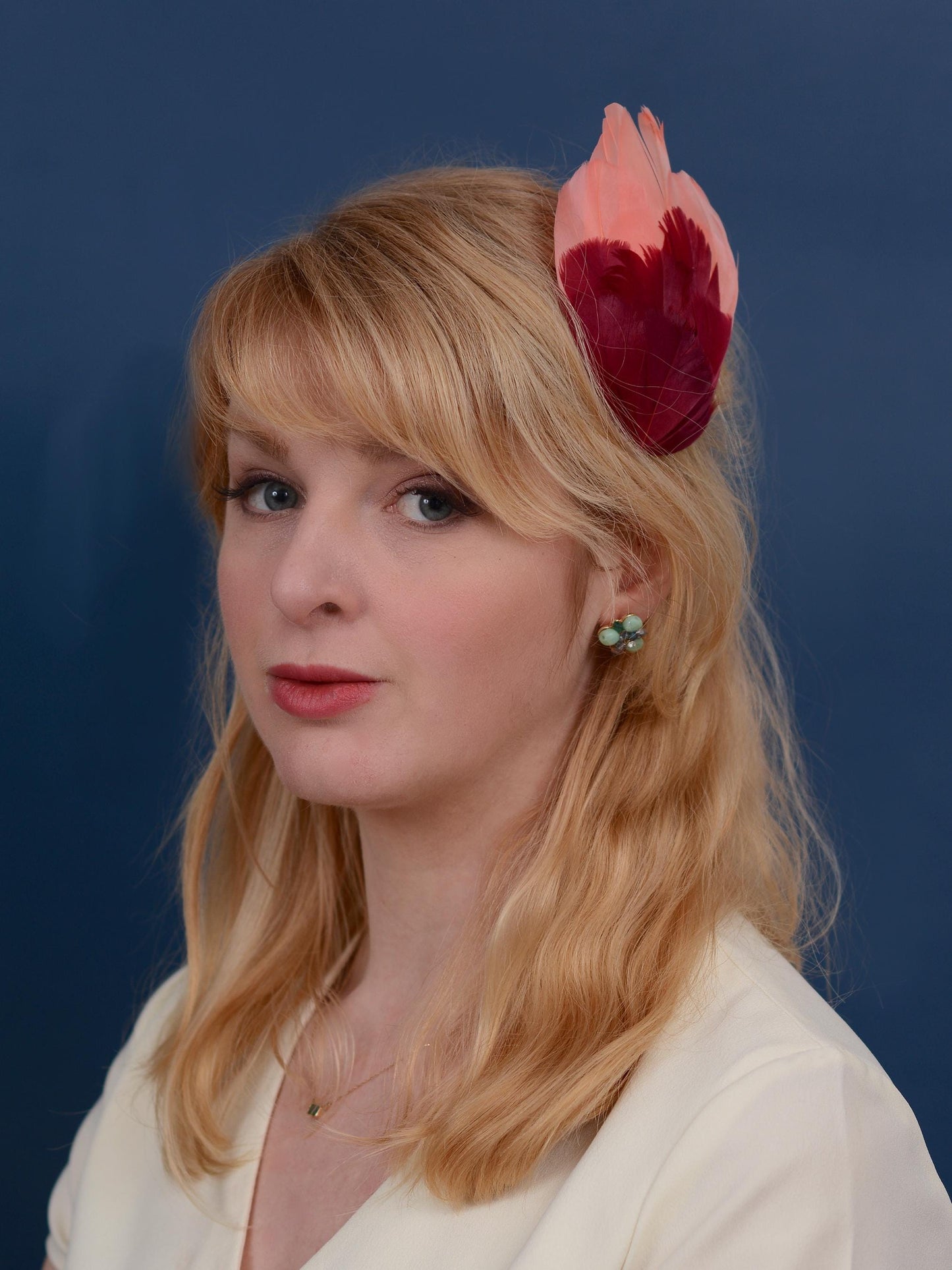 Large Feather Hair Clip in Coral Pink and Crimson No.38 | Feather Fascinator | Feather Headpiece | Wedding Fascinator | Bridal Headpiece