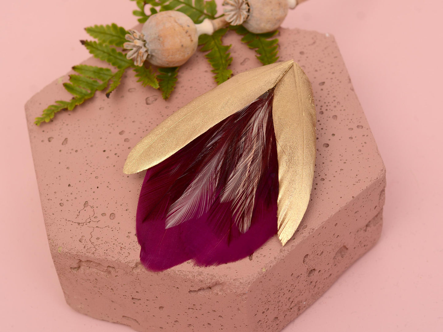 Feather Hair Clip Plum, Gold and Blush | Feather Fascinator | Feather Headpiece | Bridal Hair Clip | Bridal Headpiece | Bridesmaids