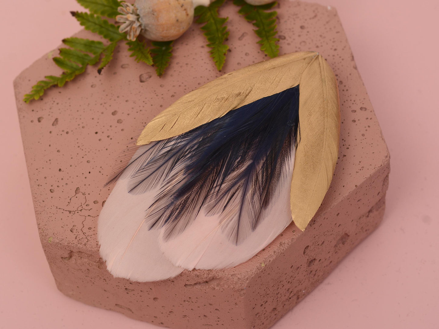 Feather Hair Clip in Peach Blush, Navy and Gold | Feather Fascinator | Feather Headpiece | Bridal Hair Clip | Bridal Headpiece | Bridesmaids