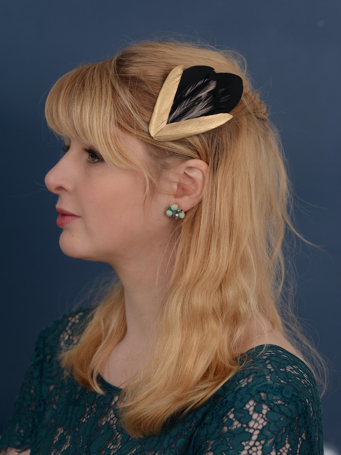 Feather Hair Clip in Black, Blush Pink and Gold | Feather Fascinator | Feather Headpiece | Bridal Hair Clip | Bridal Headpiece | Bridesmaids