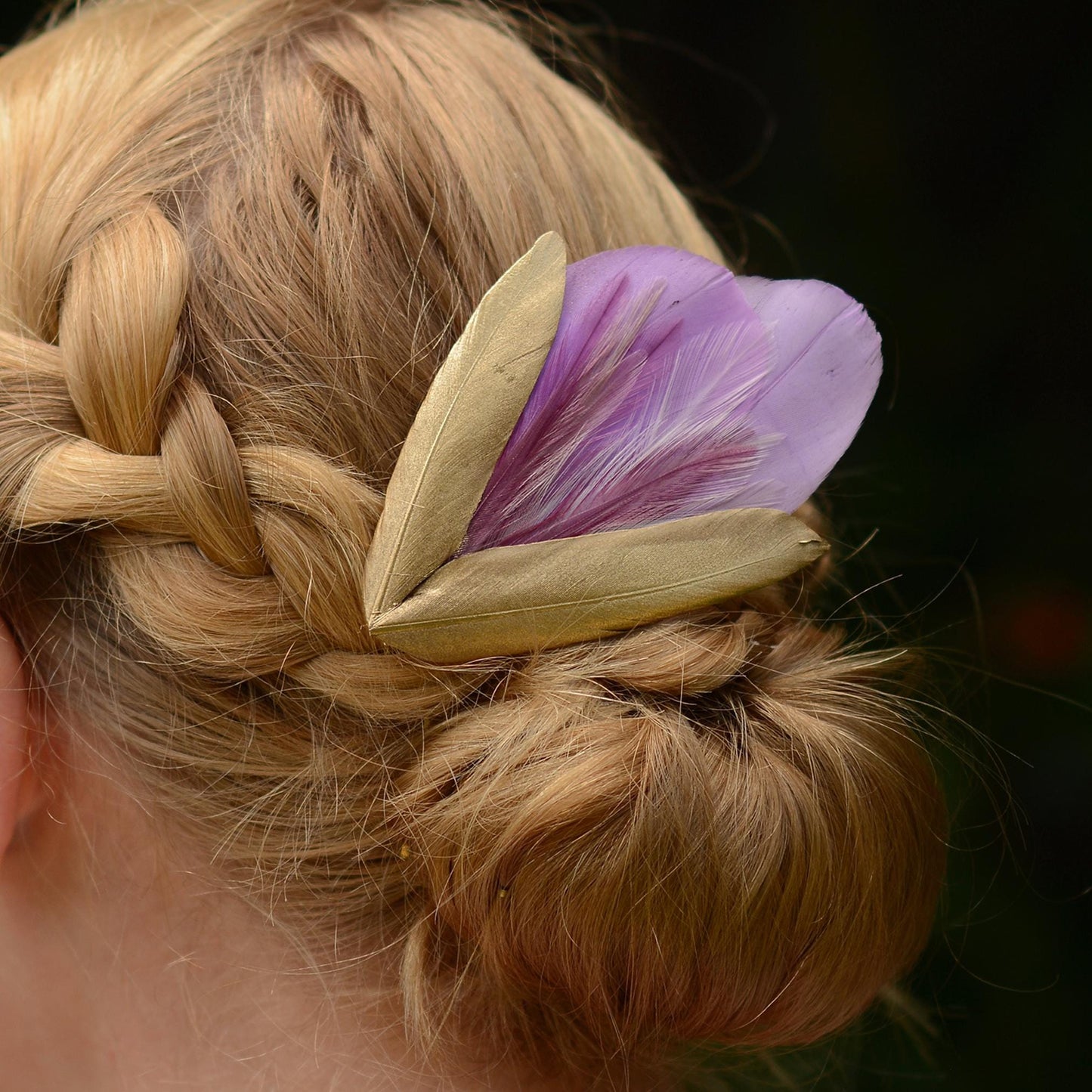 Feather Hair Clip Lilac Purple and Gold | Feather Fascinator | Feather Headpiece | Bridal Hair Clip | Bridal Headpiece | Bridesmaids