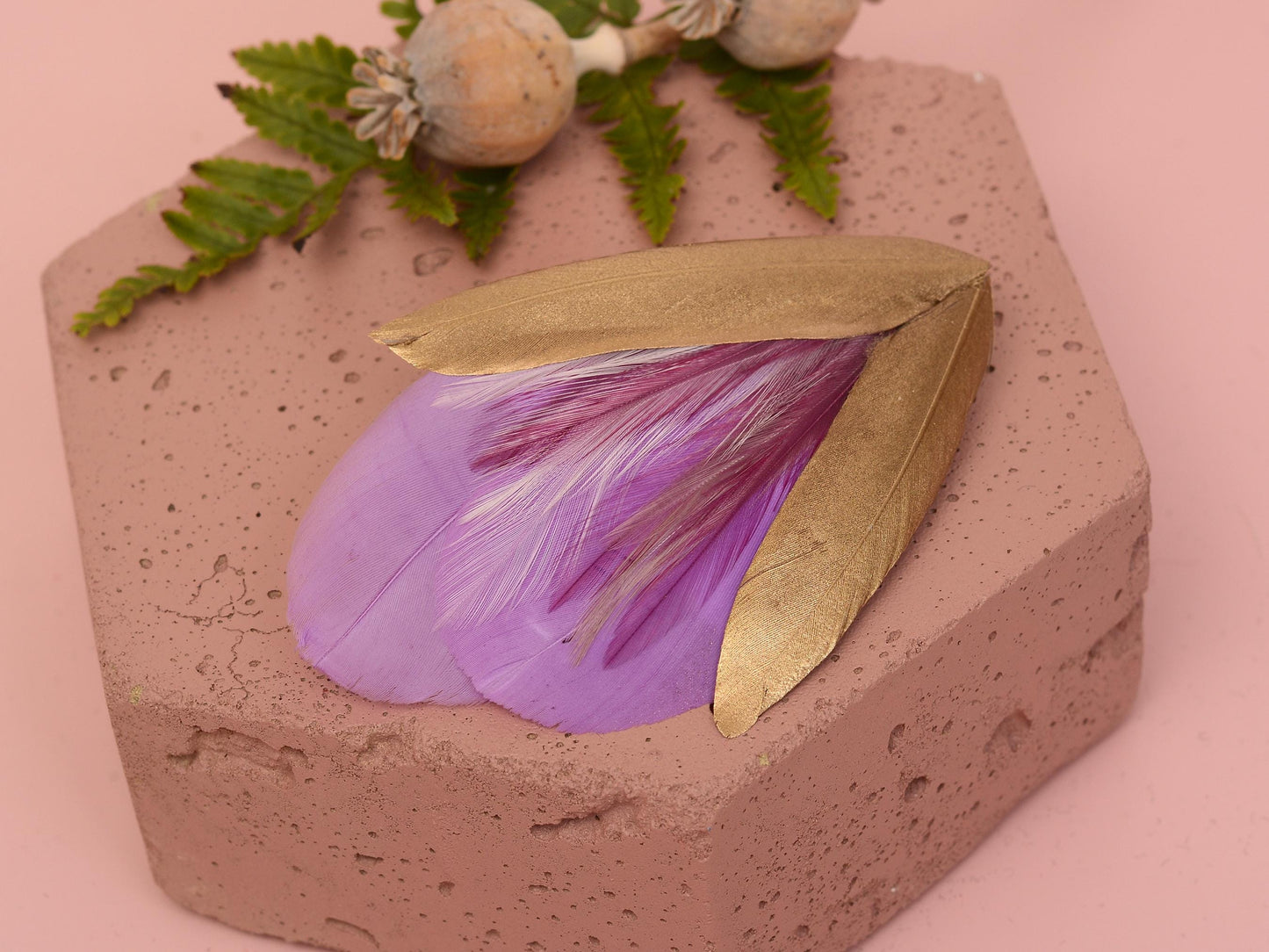 Feather Hair Clip Lilac Purple and Gold | Feather Fascinator | Feather Headpiece | Bridal Hair Clip | Bridal Headpiece | Bridesmaids