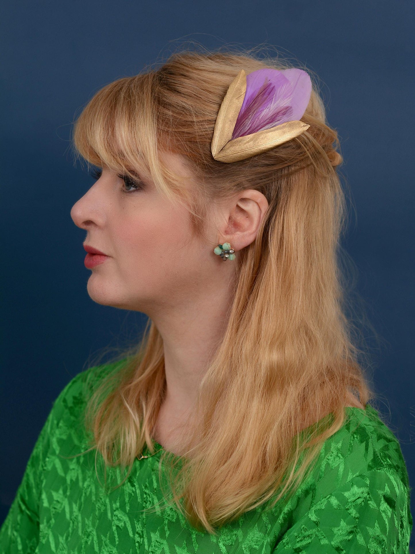 Feather Hair Clip Lilac Purple and Gold | Feather Fascinator | Feather Headpiece | Bridal Hair Clip | Bridal Headpiece | Bridesmaids