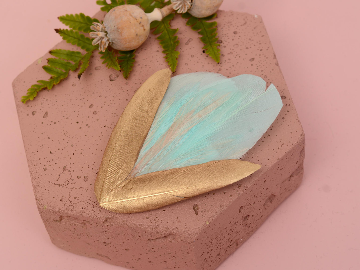 Feather Hair Clip in Mint Green, Pink and Gold | Feather Fascinator | Feather Headpiece | Bridal Hair Clip | Bridal Headpiece | Bridesmaids