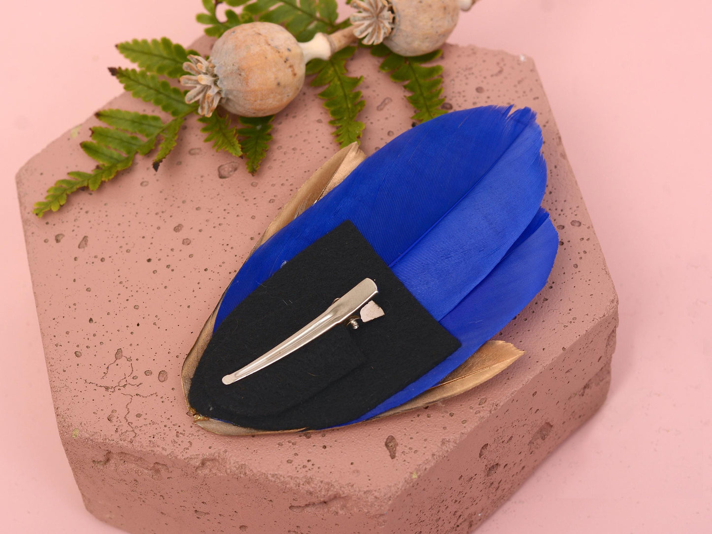 Feather Hair Clip in Cobalt Blue and Gold | Royal Blue Feather Fascinator | Feather Headpiece | Bridal Hair Clip | Bridesmaids