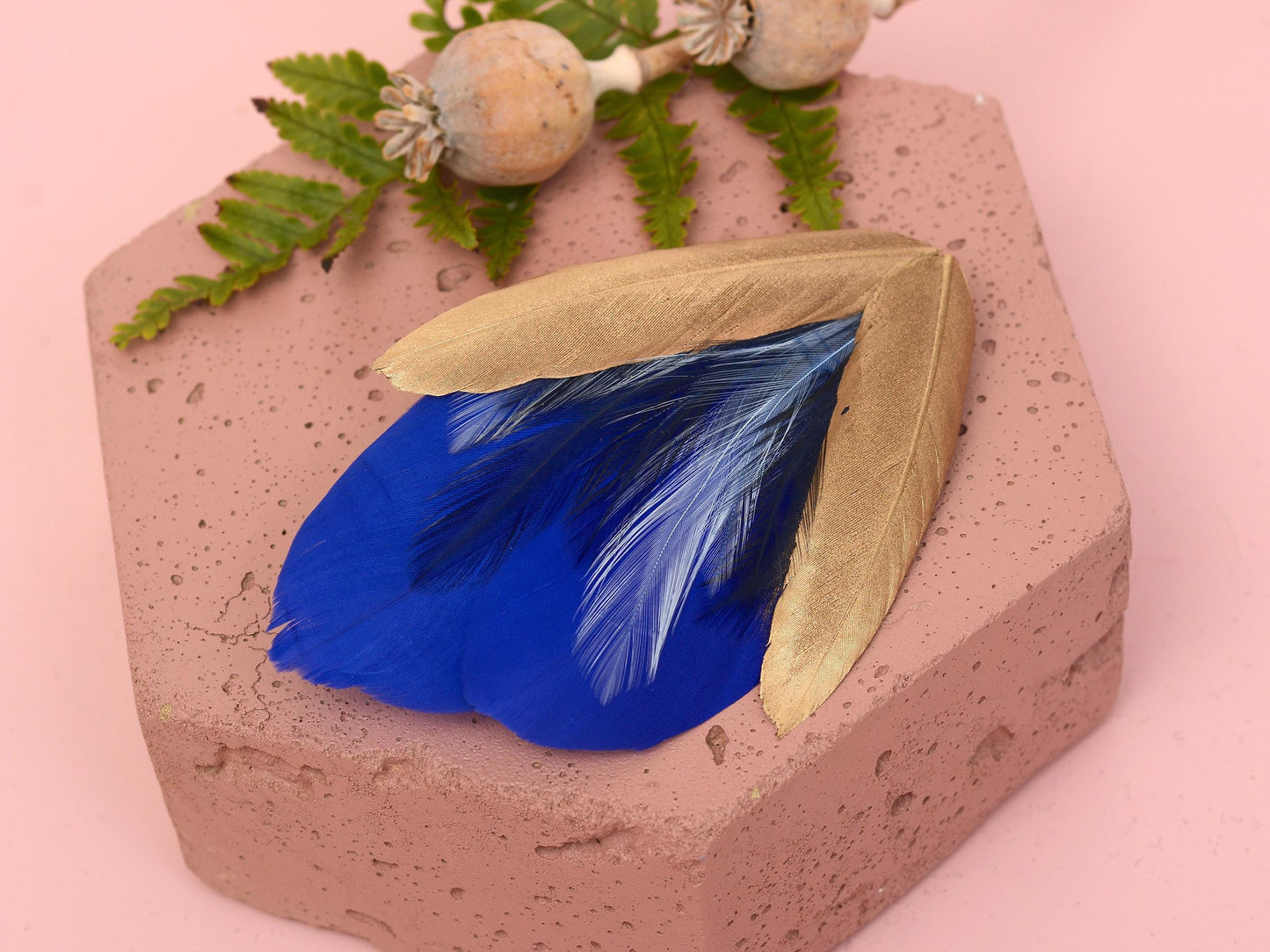Feather Hair Clip in Cobalt Blue and Gold | Royal Blue Feather Fascinator | Feather Headpiece | Bridal Hair Clip | Bridesmaids