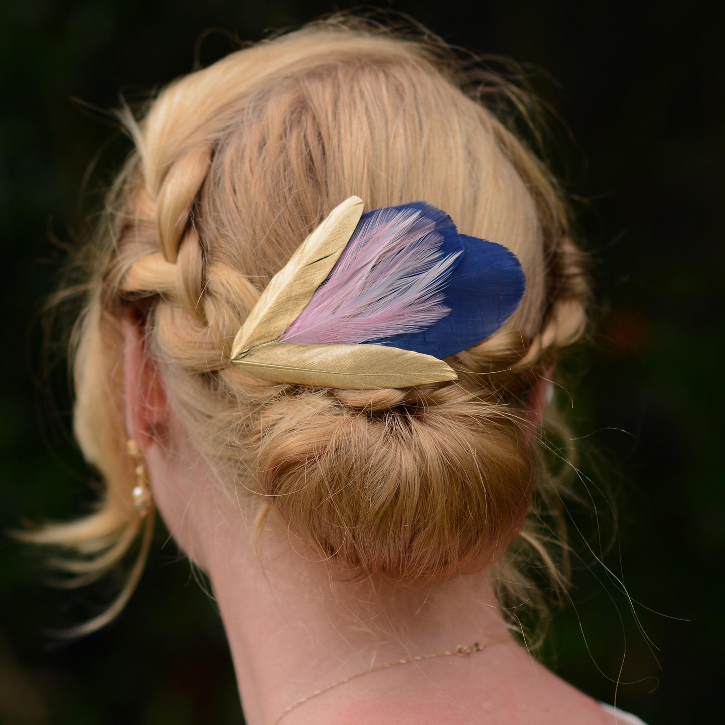 Feather Hair Clip in Navy Blue and Gold | Blue Feather Hair Clip | Navy Blue Fascinator