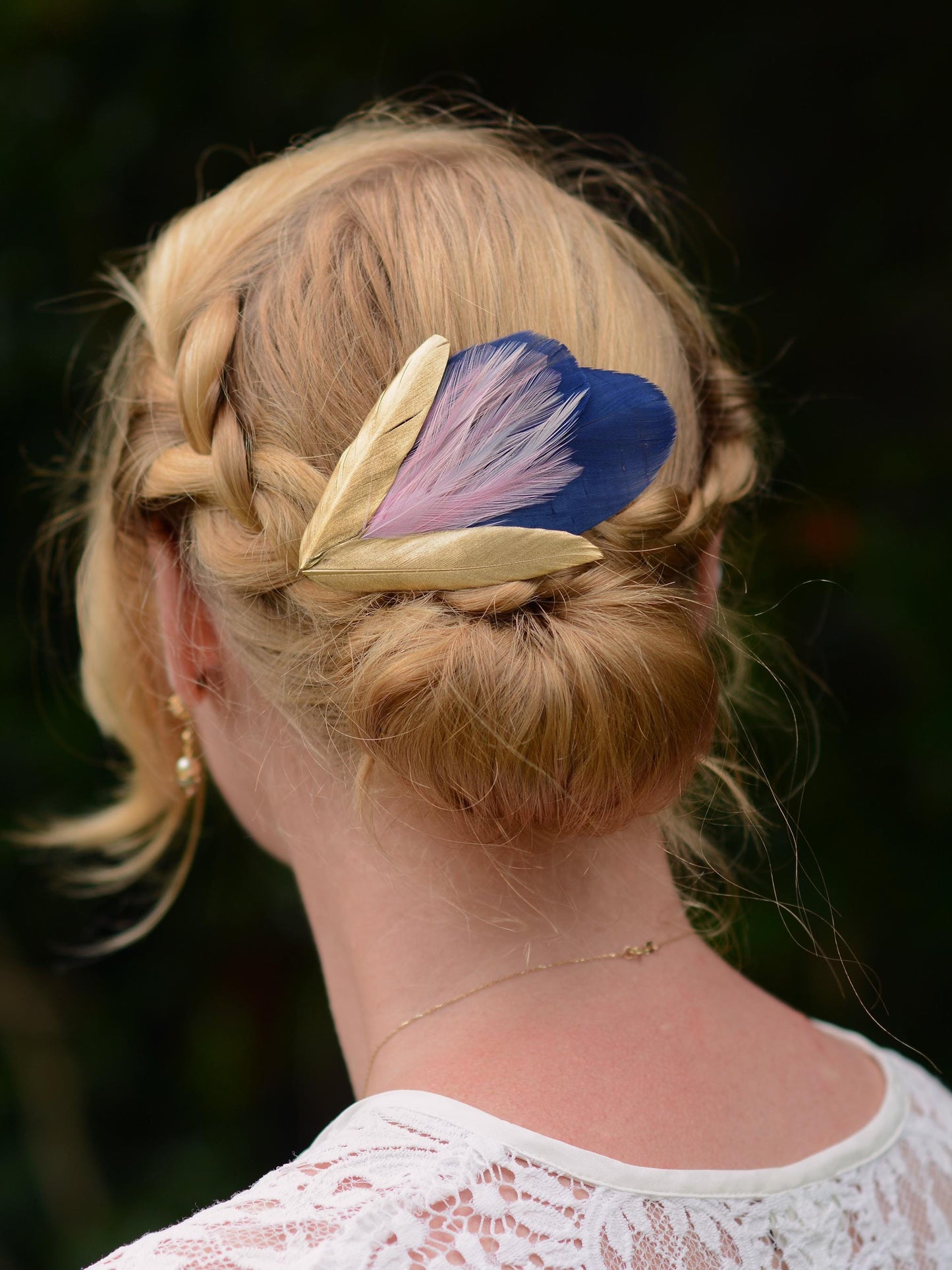 Feather Hair Clip in Navy Blue and Gold | Blue Feather Hair Clip | Navy Blue Fascinator