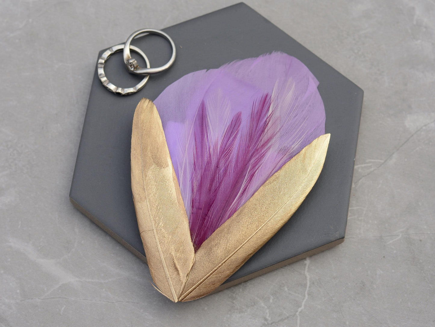 Feather Hair Clip Lilac Purple and Gold | Feather Fascinator | Feather Headpiece | Bridal Hair Clip | Bridal Headpiece | Bridesmaids