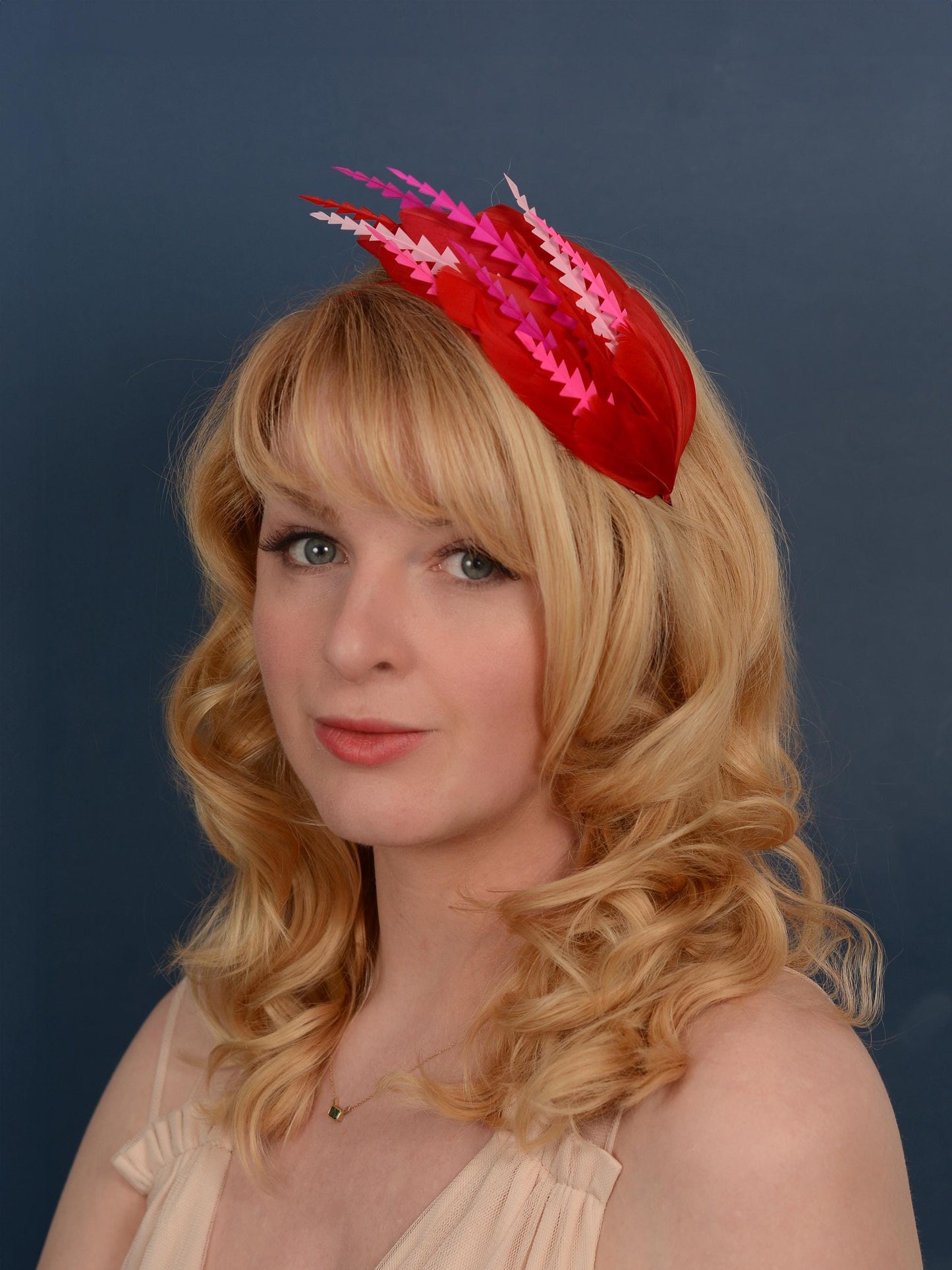 Red and Pink Feather Fascinator Headband No.013 | Pink Feather Headband | Red and Pink Feather Headpiece