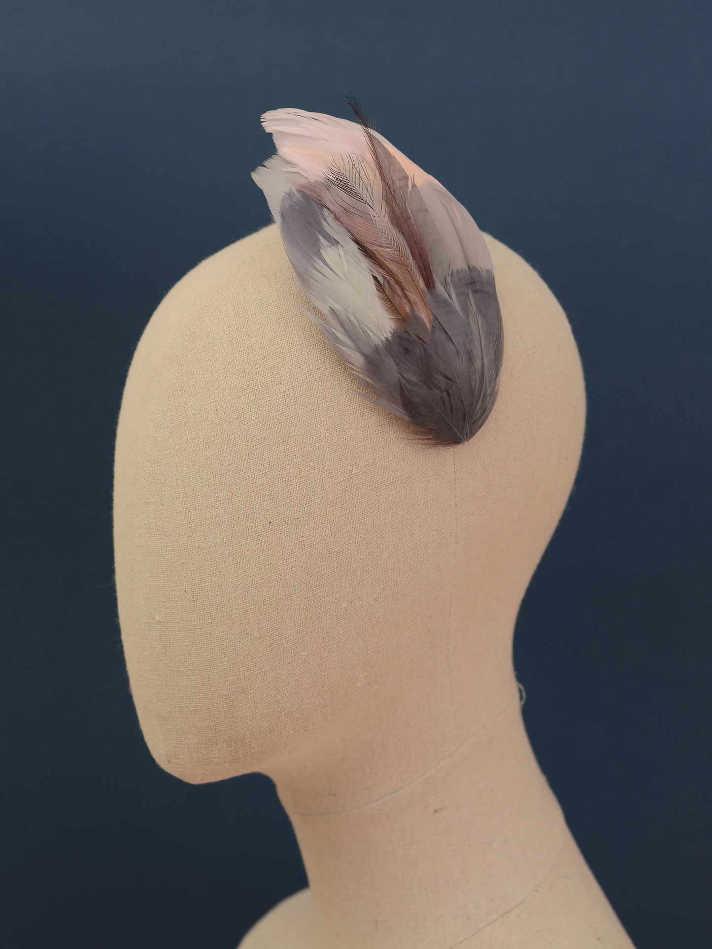 Feather Hair Clip in Silver Grey and Blush Pink | Feather Fascinator | Feather Headpiece | Wedding Fascinator | Bridal Headpiece