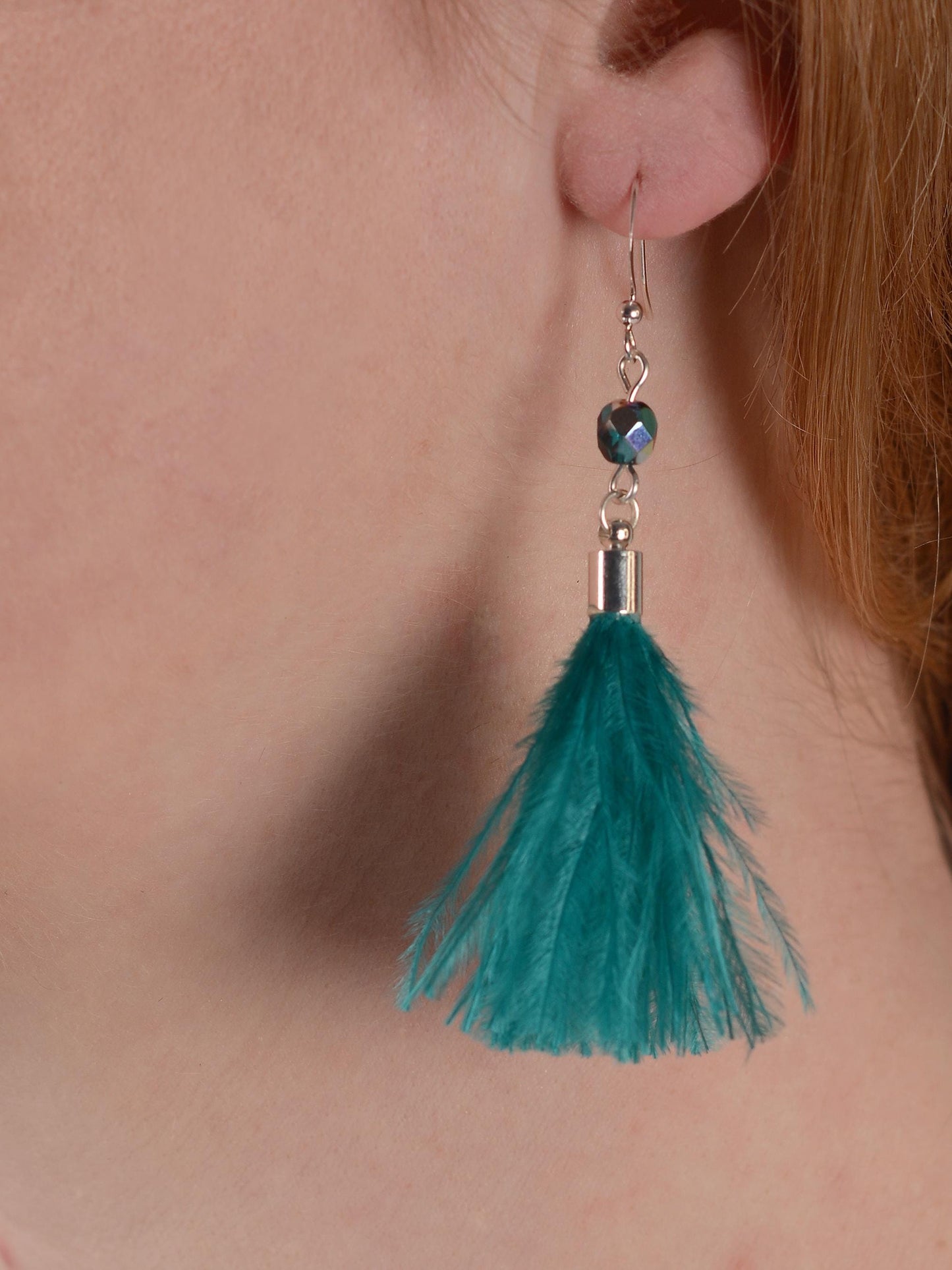 Teal Turquoise Ostrich Feather Tassel Long Earrings | Festival Earrings | Feather Jewellery | Festival Jewellery | Long Earrings