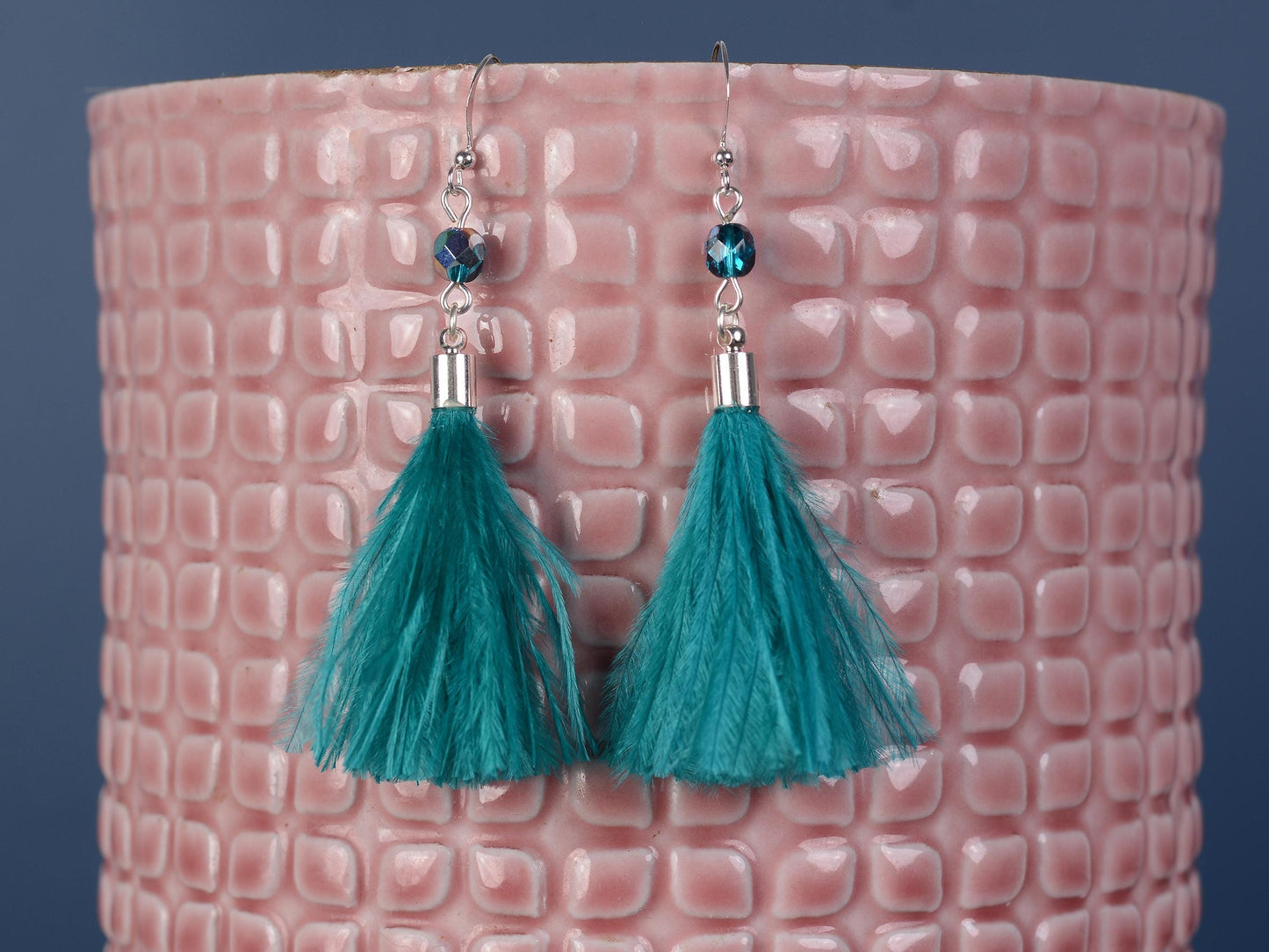 Teal Turquoise Ostrich Feather Tassel Long Earrings | Festival Earrings | Feather Jewellery | Festival Jewellery | Long Earrings