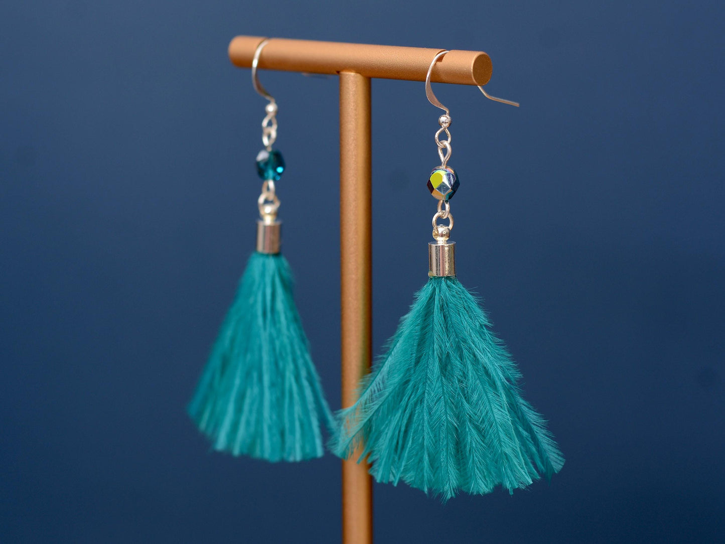 Teal Turquoise Ostrich Feather Tassel Long Earrings | Festival Earrings | Feather Jewellery | Festival Jewellery | Long Earrings