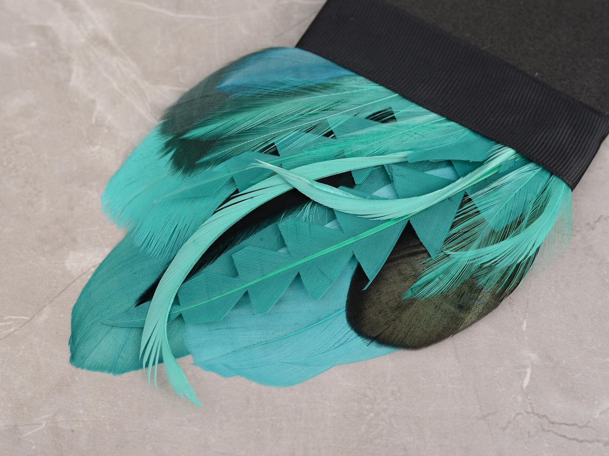 Turquoise, Teal and Green Feather Pocket Square No.219 | Suit Accessory | Feather Neck Tie | Grooms Outfit | Groomsmen | Wedding