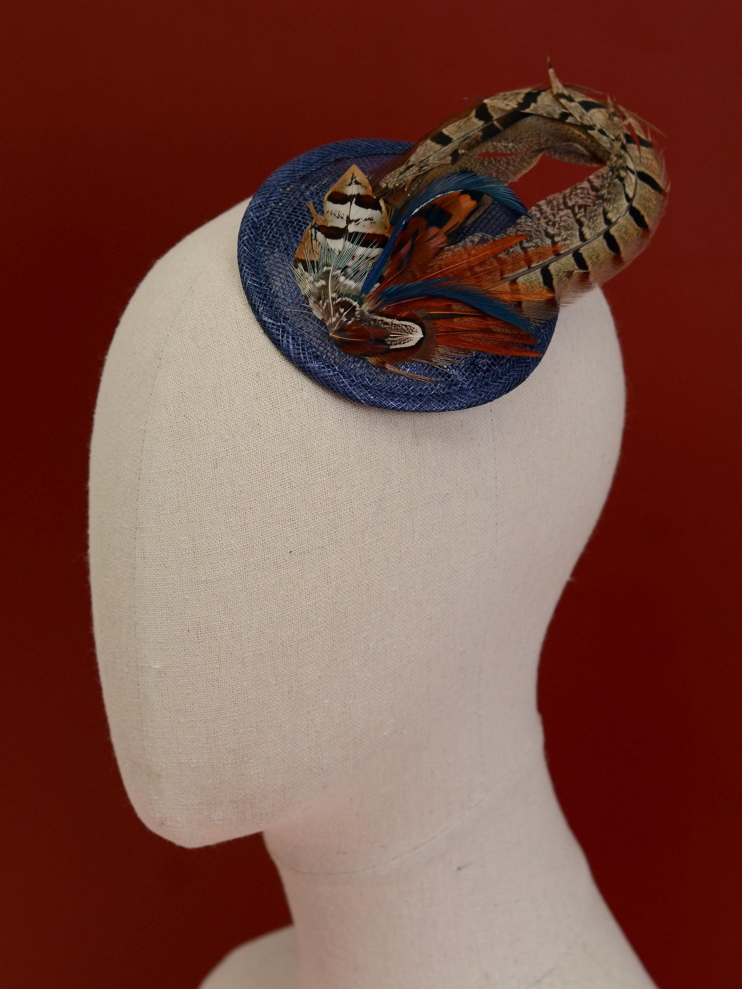 Navy Blue and Pheasant Feather Fascinator | Navy Blue Feather Hat | Wedding Fascinator | Gold Fascinator | Navy Blue Fascinator