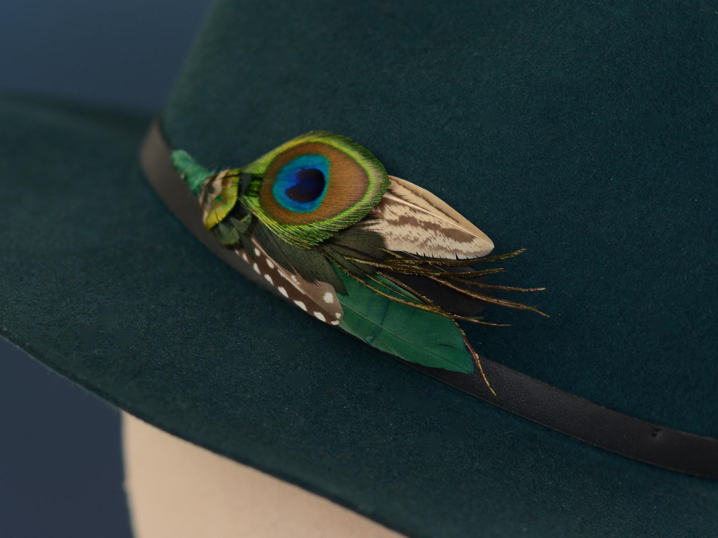 Peacock and Teal Feather Pin Small No.180 | Unique Peacock Feather Boutonniere | Pheasant Feather Brooch