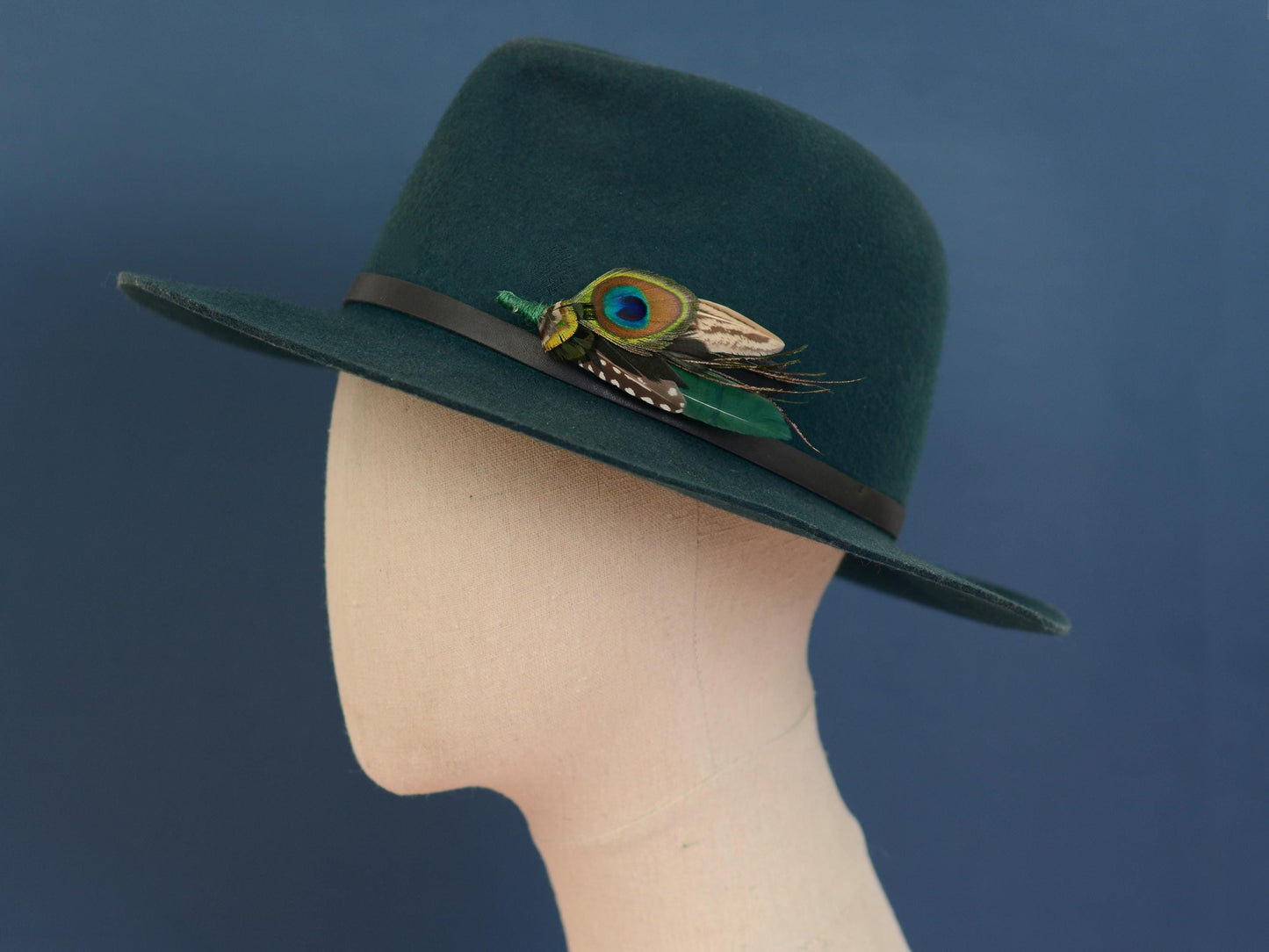 Peacock and Teal Feather Pin Small No.180 | Unique Peacock Feather Boutonniere | Pheasant Feather Brooch