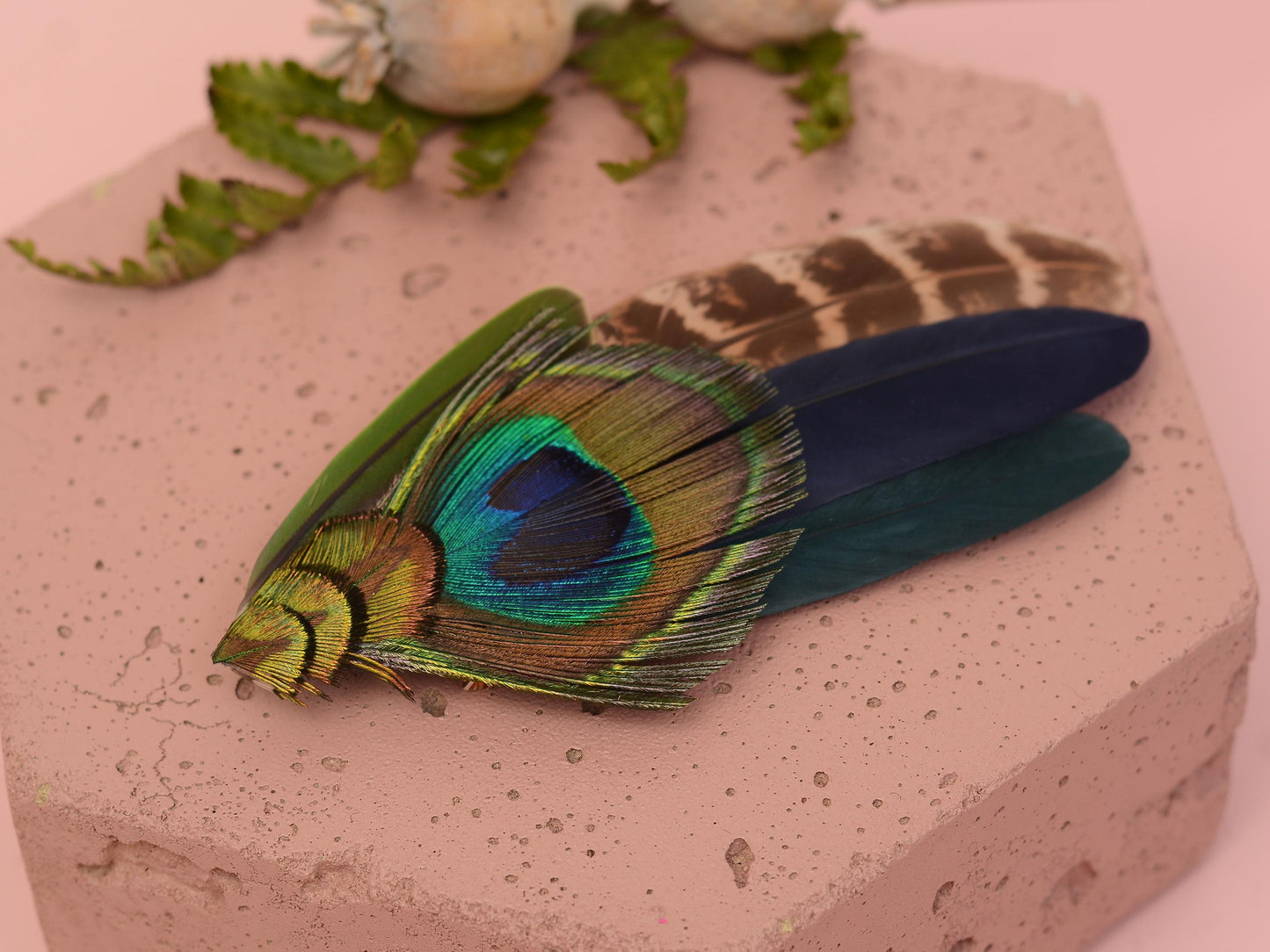 Green and Navy Peacock Feather Hat Pin / Lapel Pin No.158 | Unique Peacock Feather Boutonniere | Peacock Feather Brooch