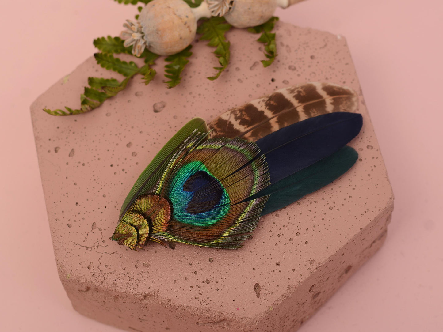 Green and Navy Peacock Feather Hat Pin / Lapel Pin No.158 | Unique Peacock Feather Boutonniere | Peacock Feather Brooch