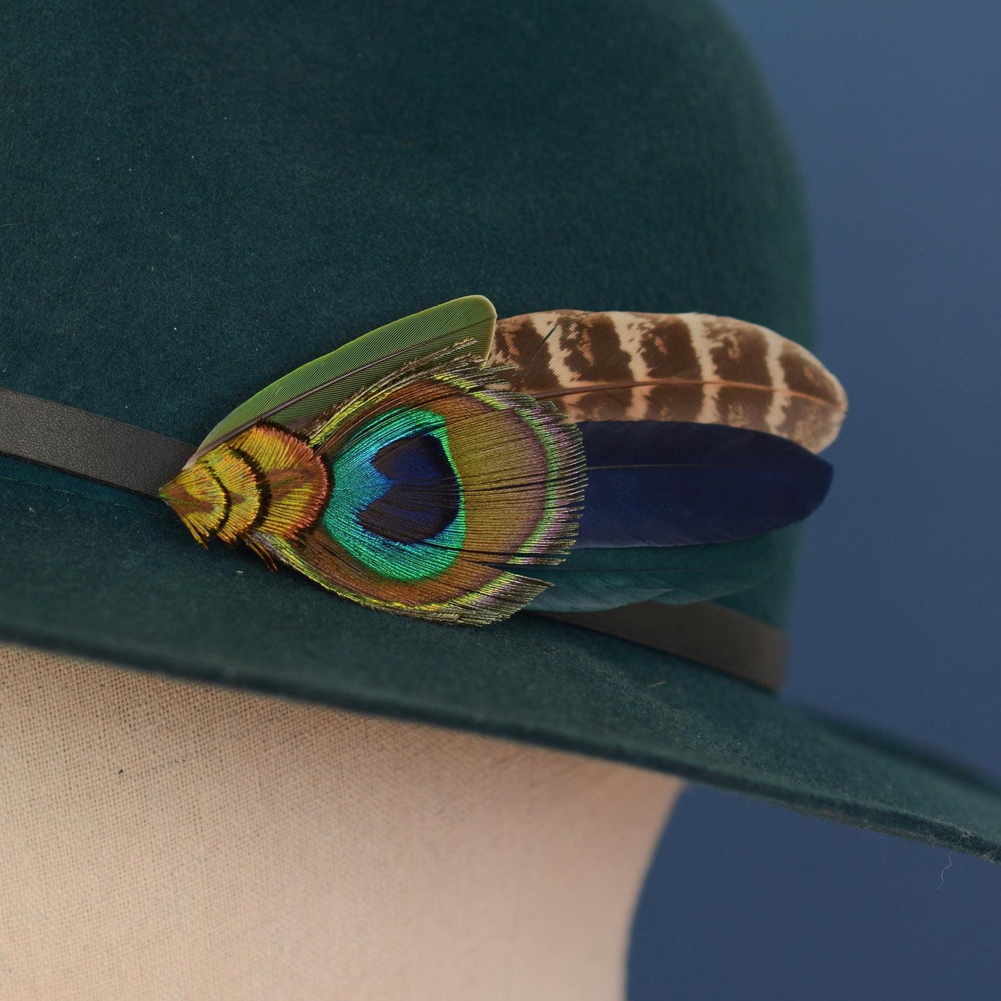 Green and Navy Peacock Feather Hat Pin / Lapel Pin No.158 | Unique Peacock Feather Boutonniere | Peacock Feather Brooch