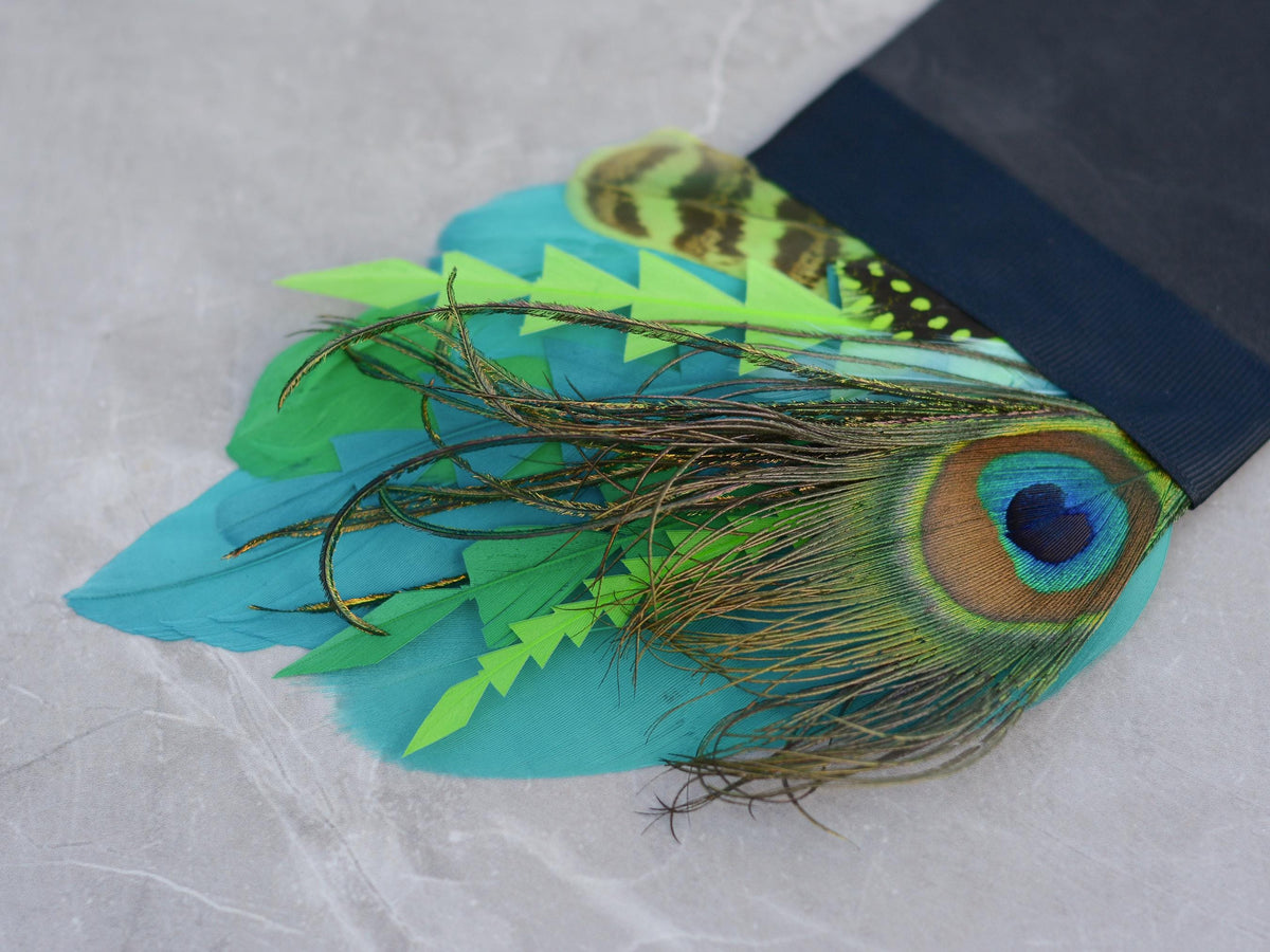 Bright Teal and Lime Green Peacock Feather Pocket Square No.239 | Suit Accessory | Feather Neck Tie | Grooms Outfit | Groomsmen | Wedding