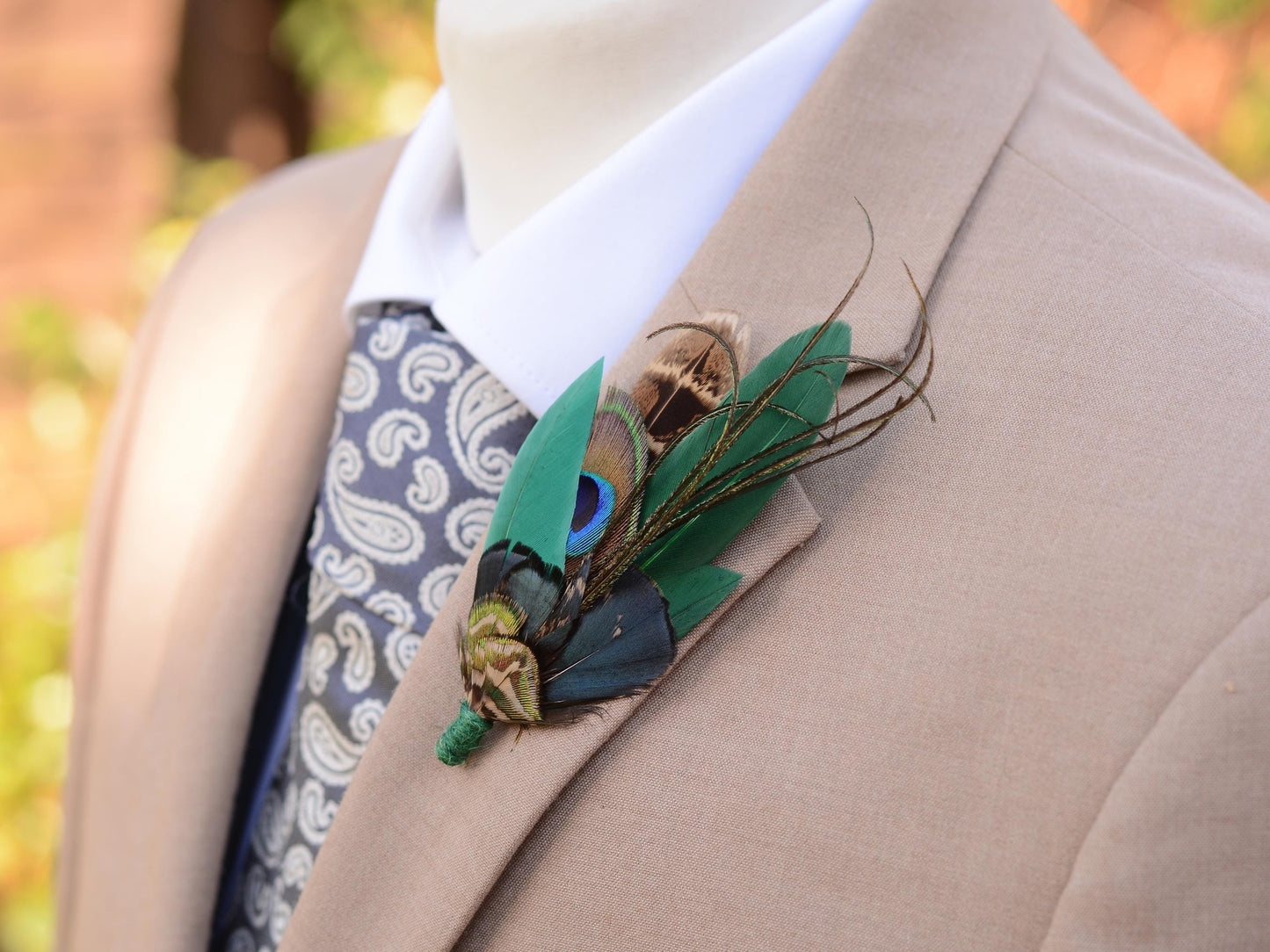 Green Peacock Feather Hat Pin / Brooch Pin No.273 | Feather Boutonniere | Pheasant Feather Brooch | Feather Hat Pin
