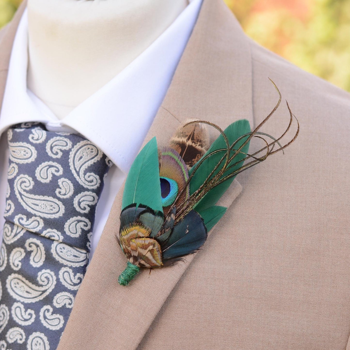 Green Peacock Feather Hat Pin / Brooch Pin No.273 | Feather Boutonniere | Pheasant Feather Brooch | Feather Hat Pin