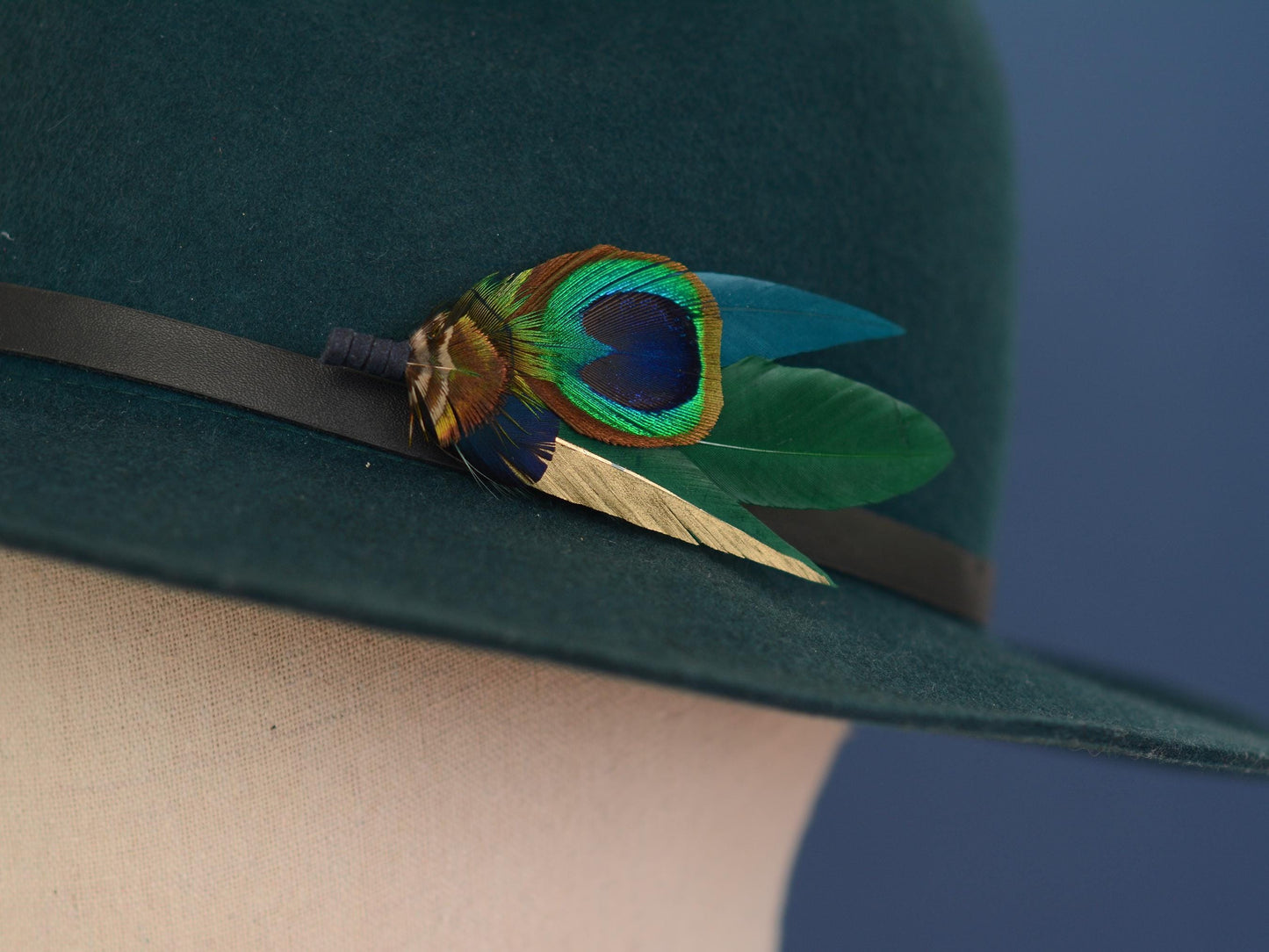 Peacock Gold and Green Feather Lapel Pin Small No.240 | Unique Peacock Feather Boutonniere | Pheasant Feather Brooch