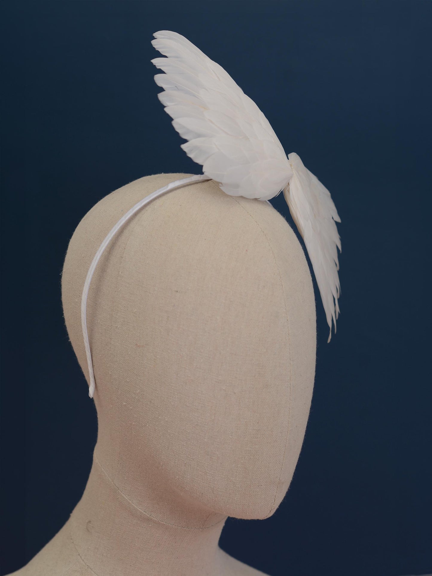 Sample Sale - White Side Perching Bird Wings Headpiece Fascinator