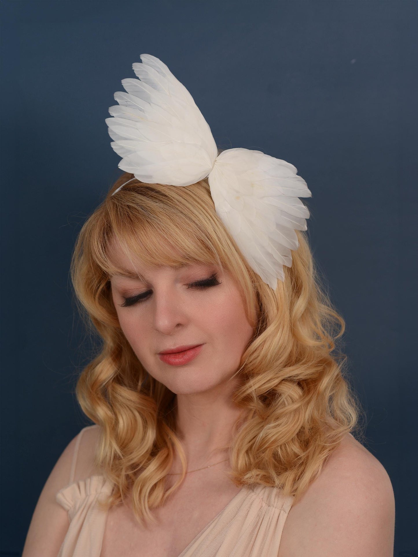 Sample Sale - White Side Perching Bird Wings Headpiece Fascinator