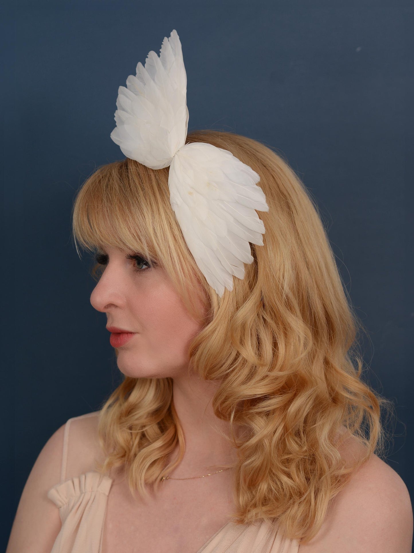 Sample Sale - White Side Perching Bird Wings Headpiece Fascinator
