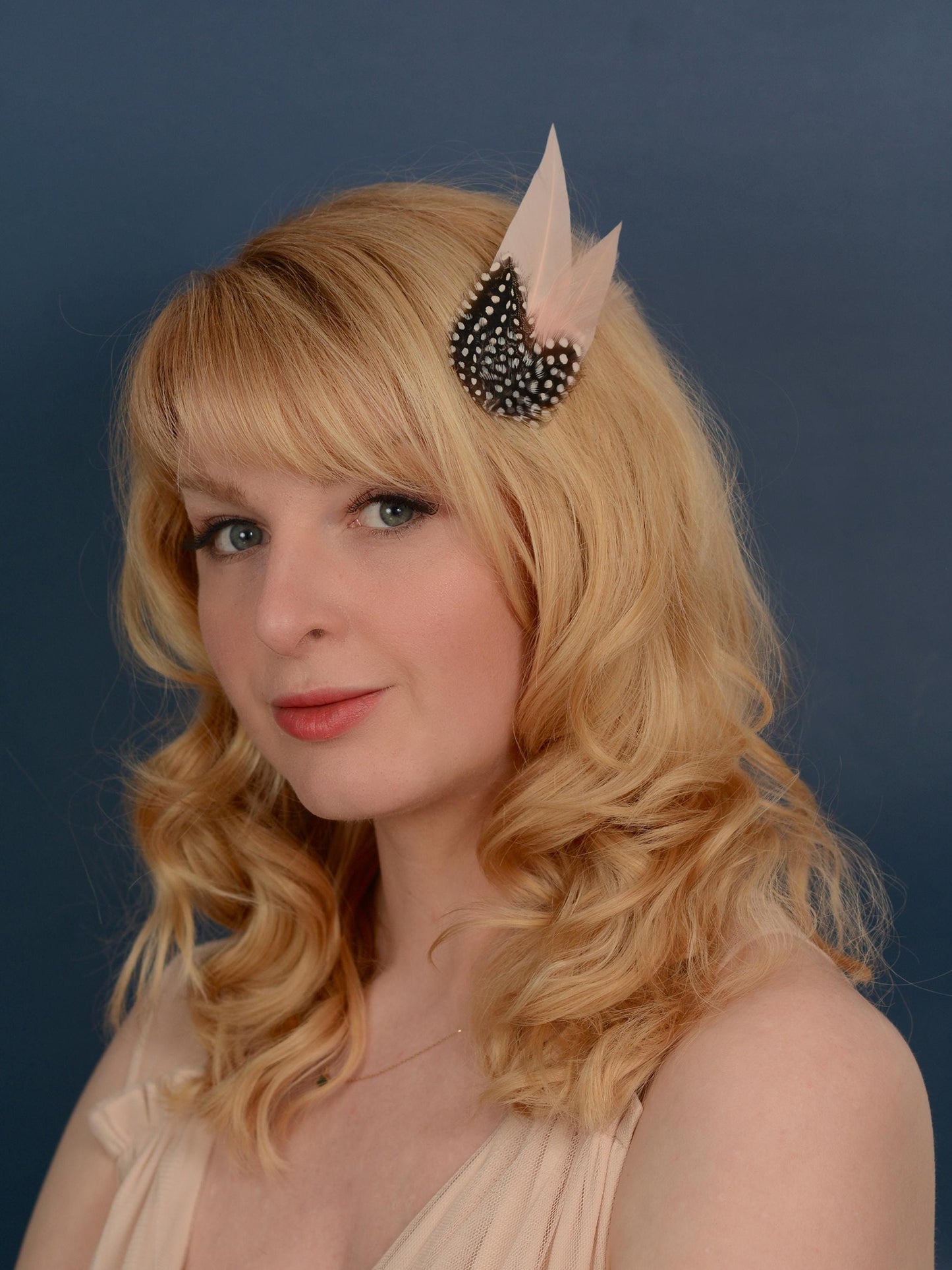 Blush Pink Feather Hair Clip with Polka Dots | Pink Feather Fascinator | Blush Feather Headpiece | Wedding Fascinator | Bridal Headpiece