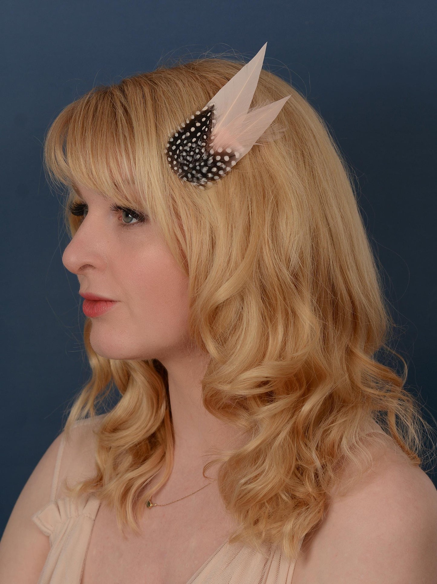 Blush Pink Feather Hair Clip with Polka Dots | Pink Feather Fascinator | Blush Feather Headpiece | Wedding Fascinator | Bridal Headpiece