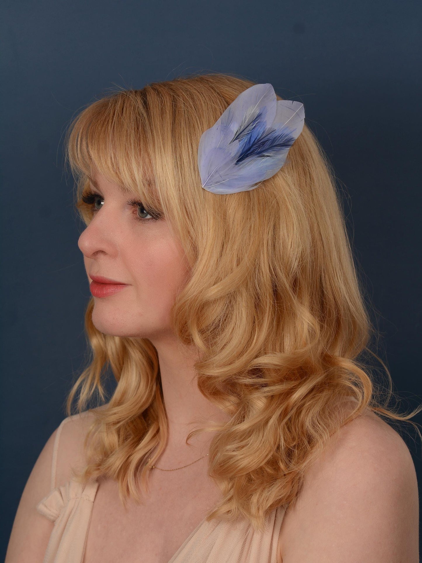 Feather Hair Clip in Powder Blue, Feather Fascinator In Blue