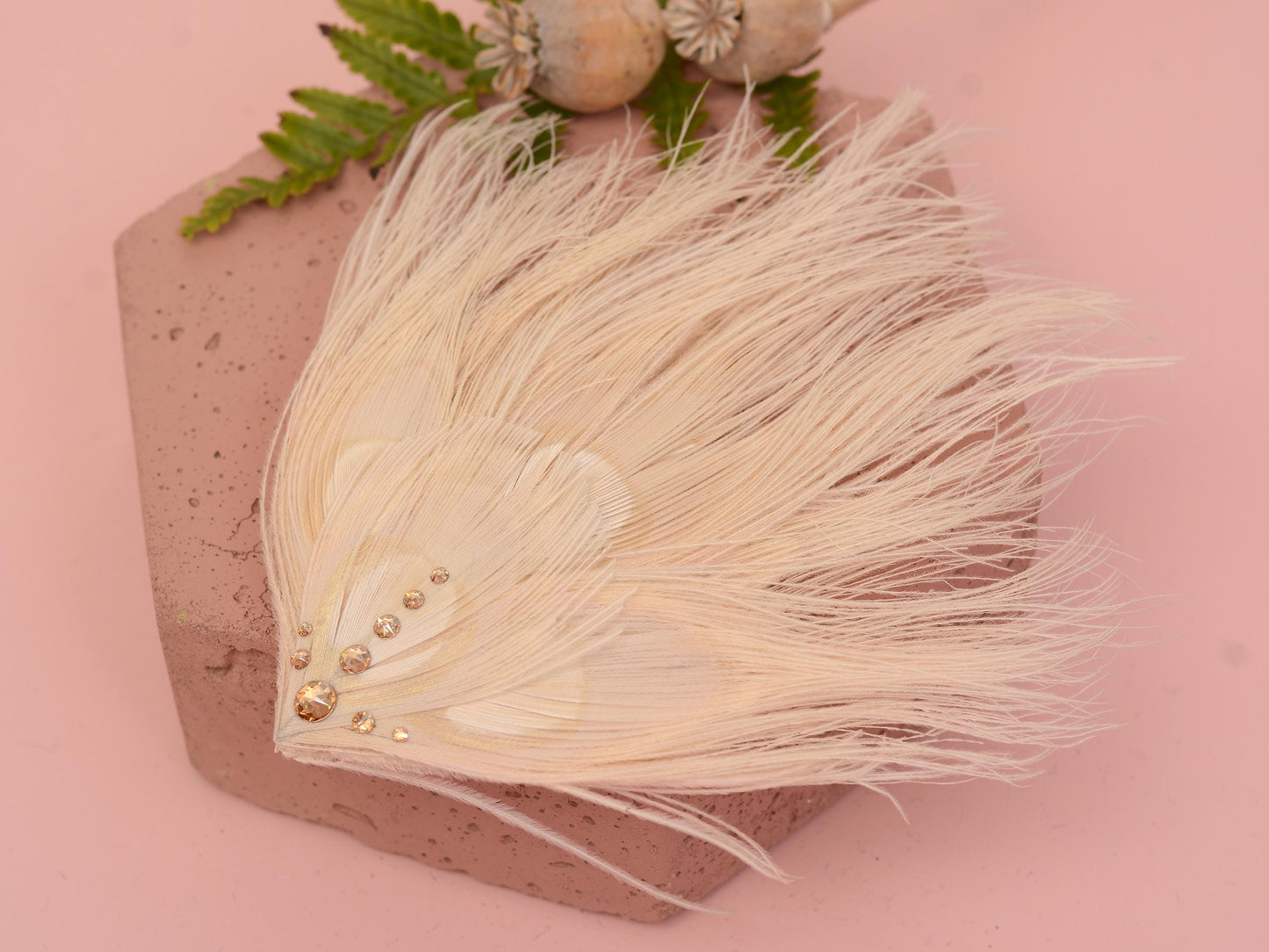 Feather Fascinator in Ivory Peacock with Swarovski Crystal Detail | Bridal Feather Hair Clip | Bridal Feather Hairpiece | Bridal Headpiece
