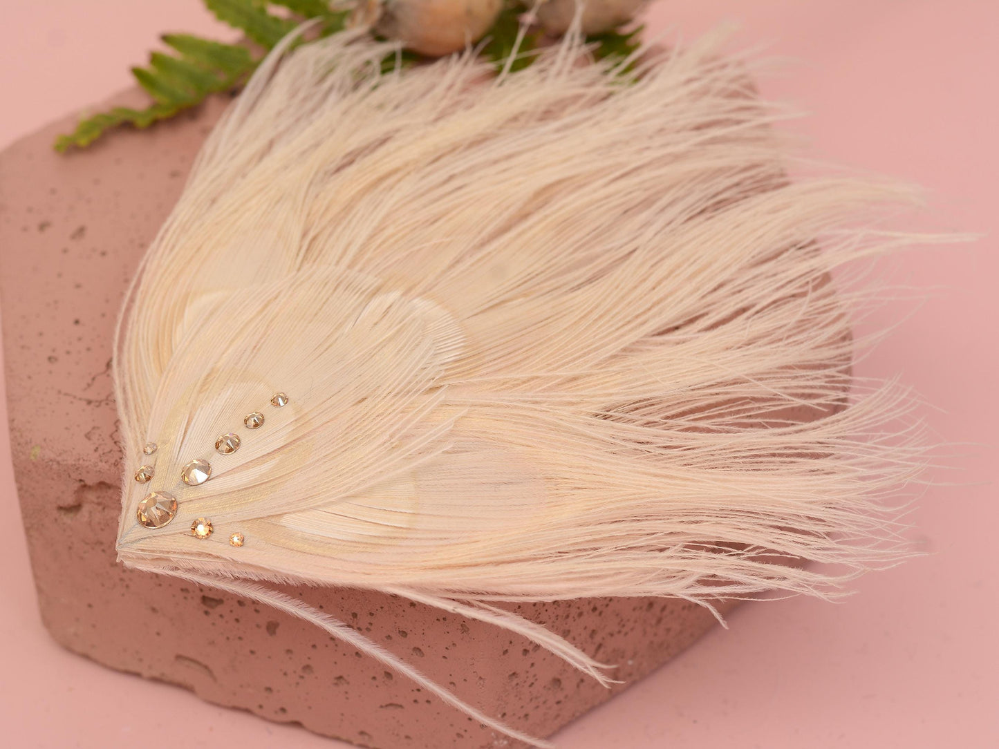 Feather Fascinator in Ivory Peacock with Swarovski Crystal Detail | Bridal Feather Hair Clip | Bridal Feather Hairpiece | Bridal Headpiece