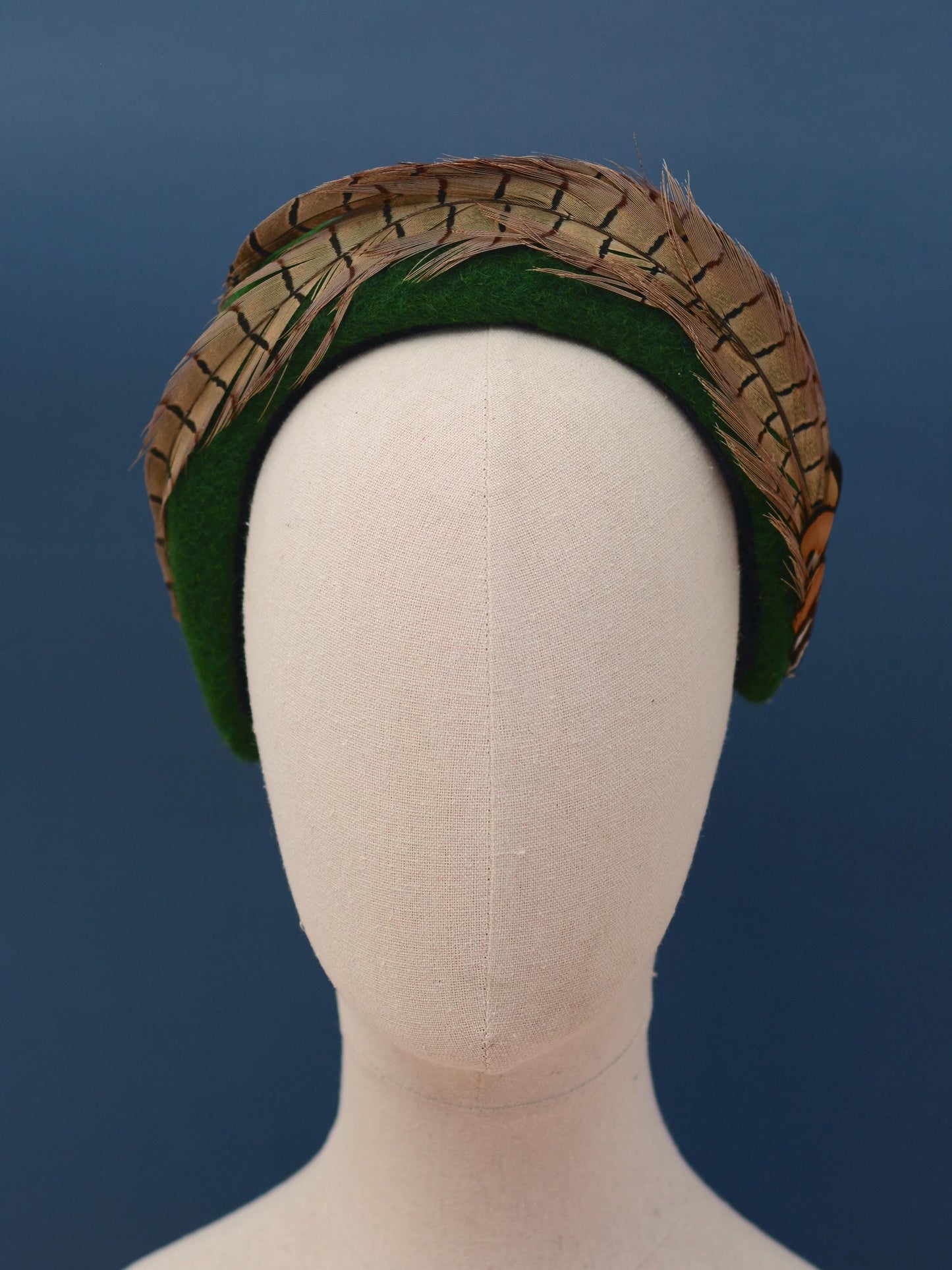 Pheasant Feather and Geen Wool Bandeau Headband Fascinator