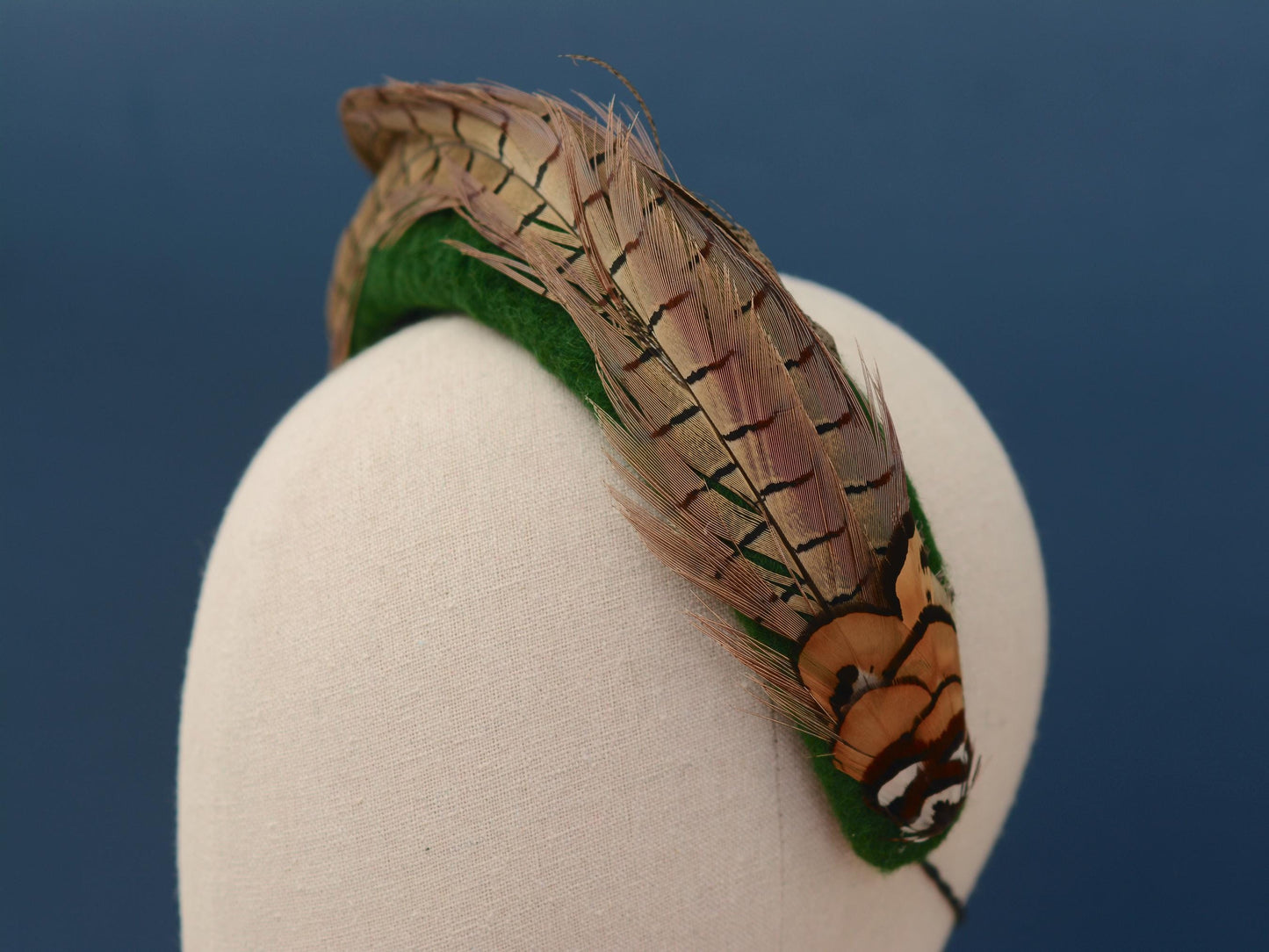 Pheasant Feather and Geen Wool Bandeau Headband Fascinator