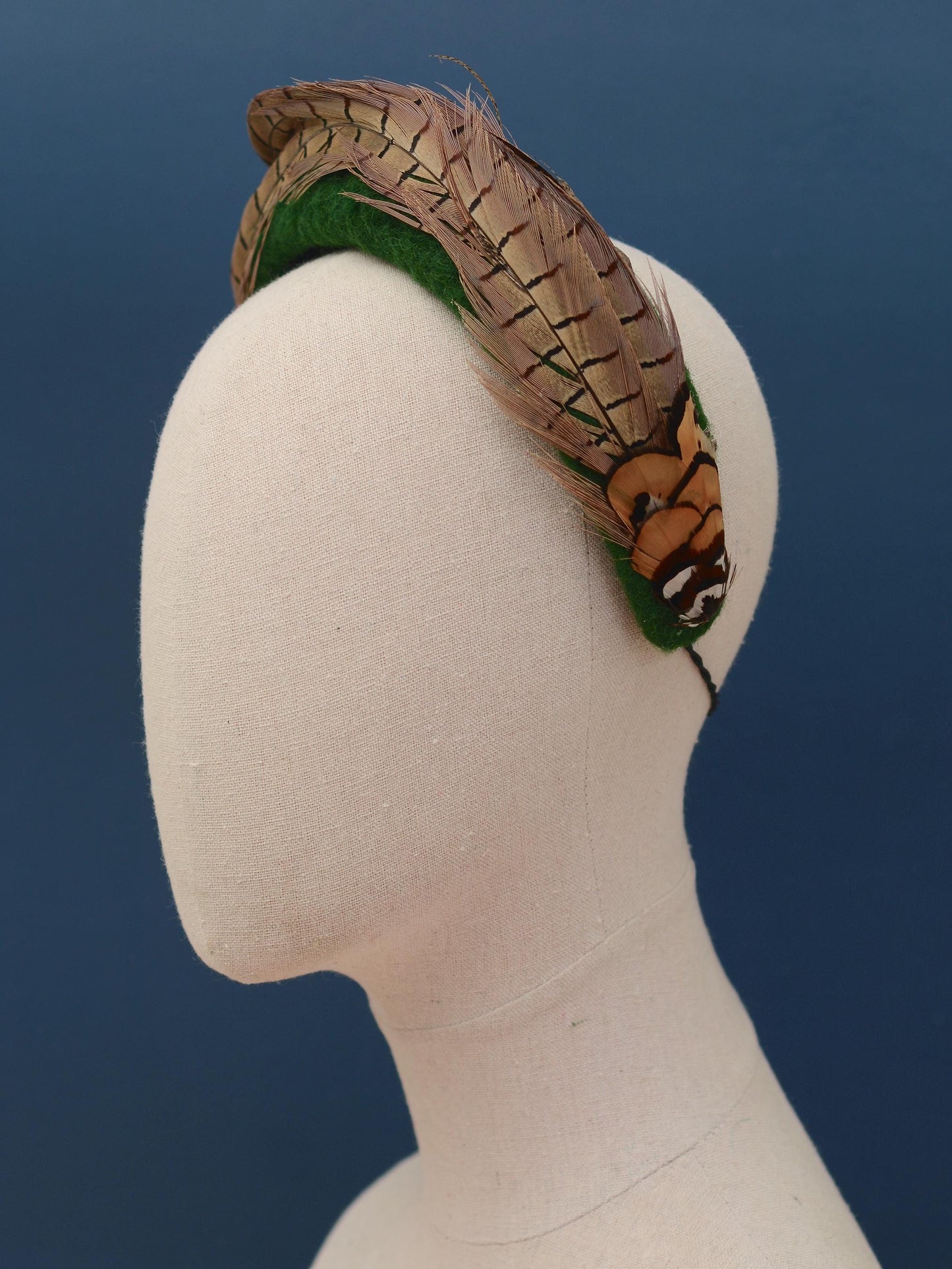 Pheasant Feather and Geen Wool Bandeau Headband Fascinator