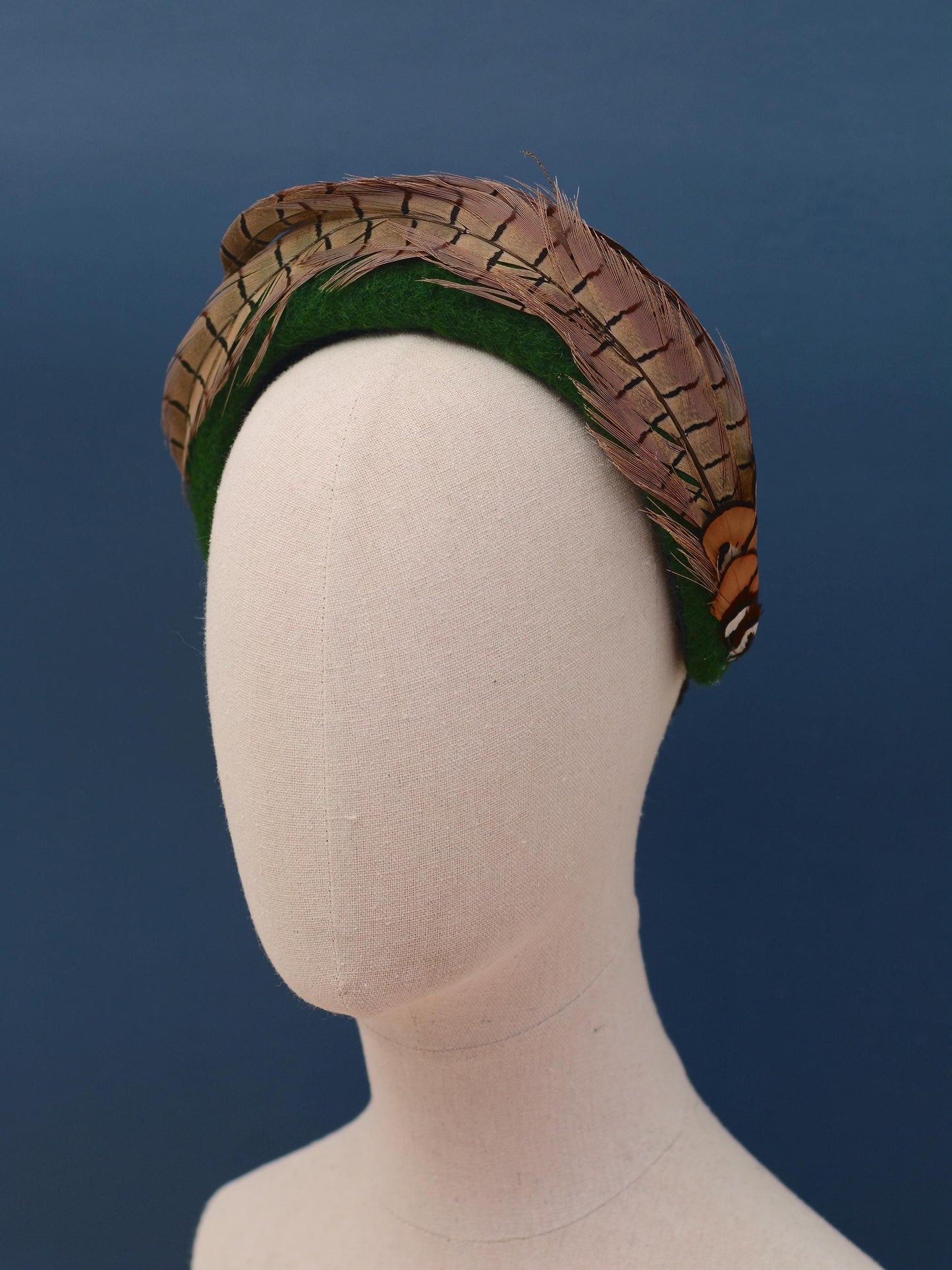 Pheasant Feather and Geen Wool Bandeau Headband Fascinator