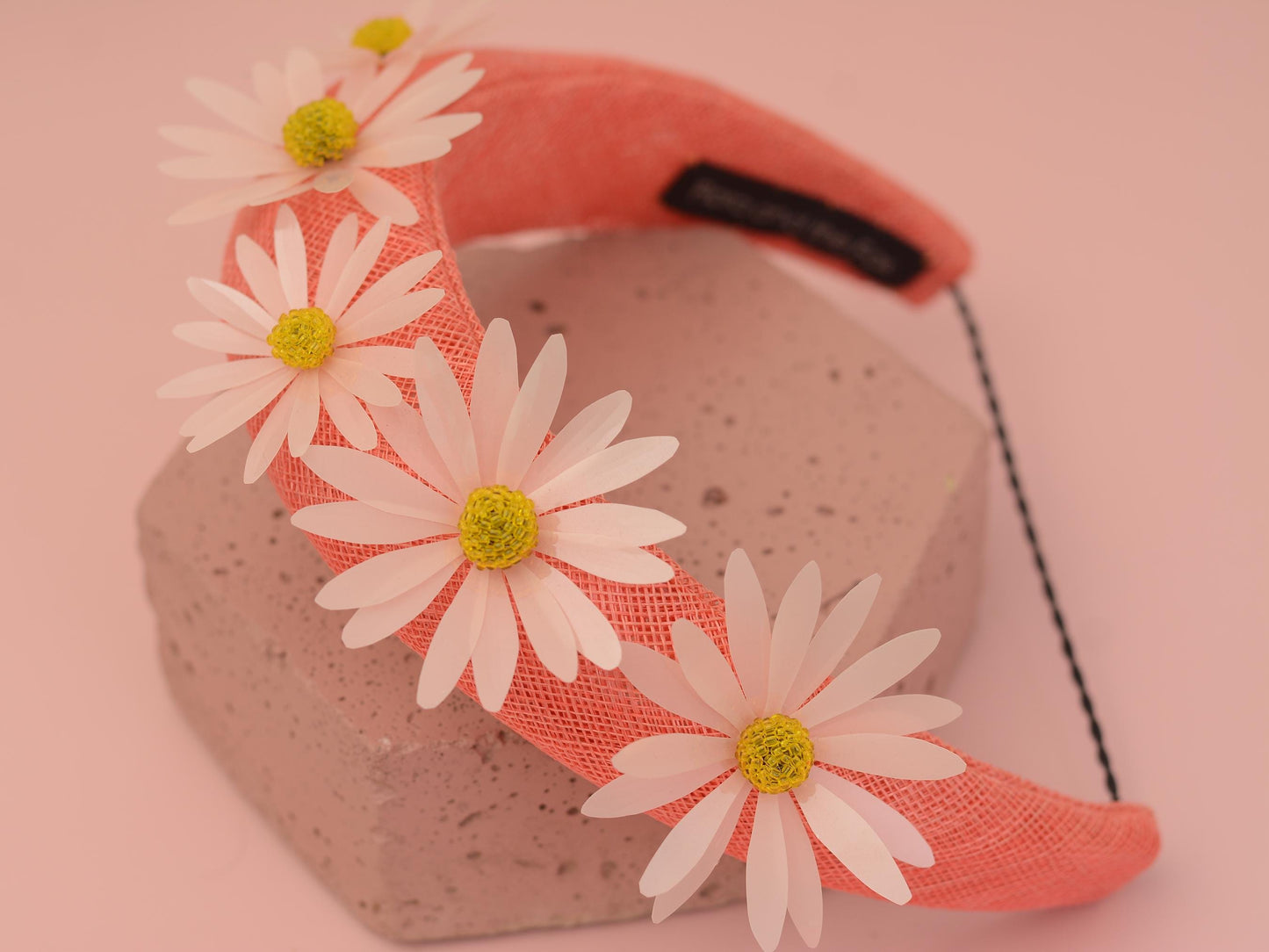 Coral Pink and Sequin Daisy Bandeau Headband Fascinator | Feather Hat | Wedding Fascinator