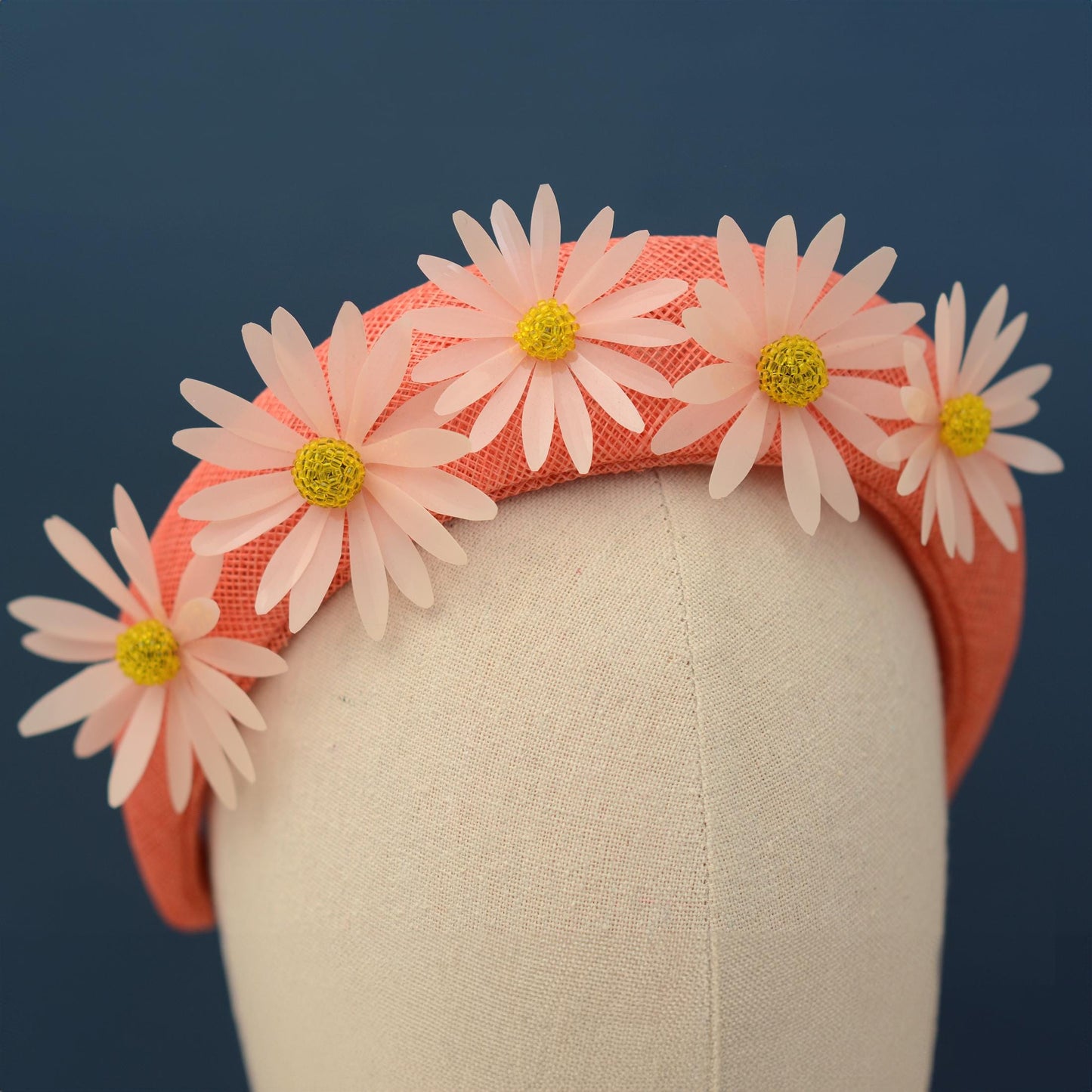 Coral Pink and Sequin Daisy Bandeau Headband Fascinator | Feather Hat | Wedding Fascinator