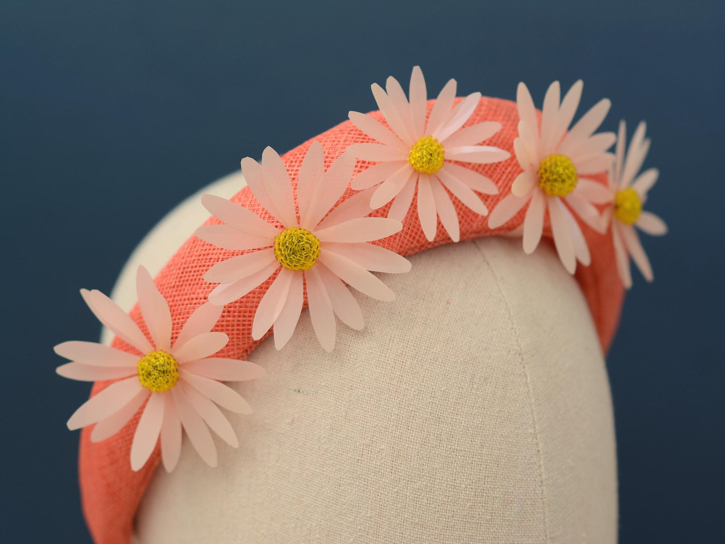 Coral Pink and Sequin Daisy Bandeau Headband Fascinator | Feather Hat | Wedding Fascinator