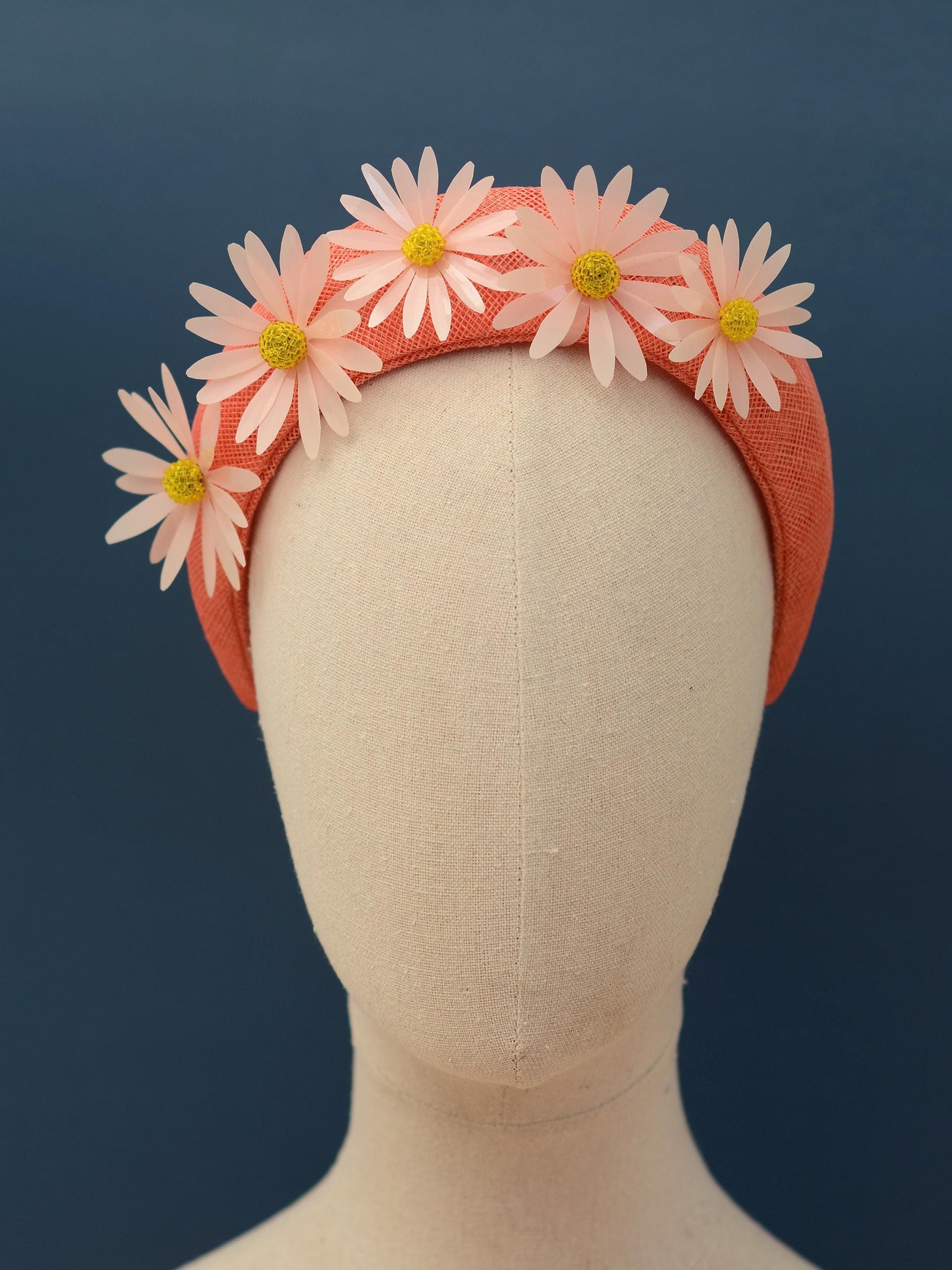 Coral Pink and Sequin Daisy Bandeau Headband Fascinator | Feather Hat | Wedding Fascinator