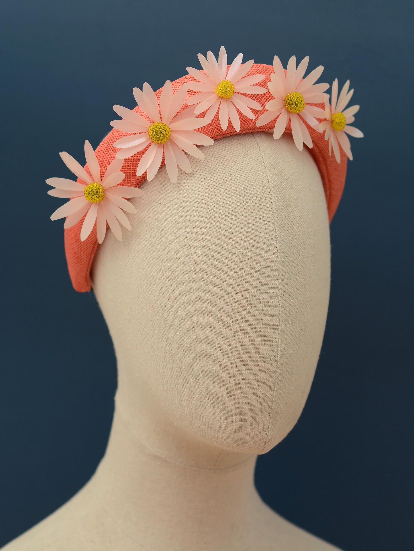 Coral Pink and Sequin Daisy Bandeau Headband Fascinator | Feather Hat | Wedding Fascinator