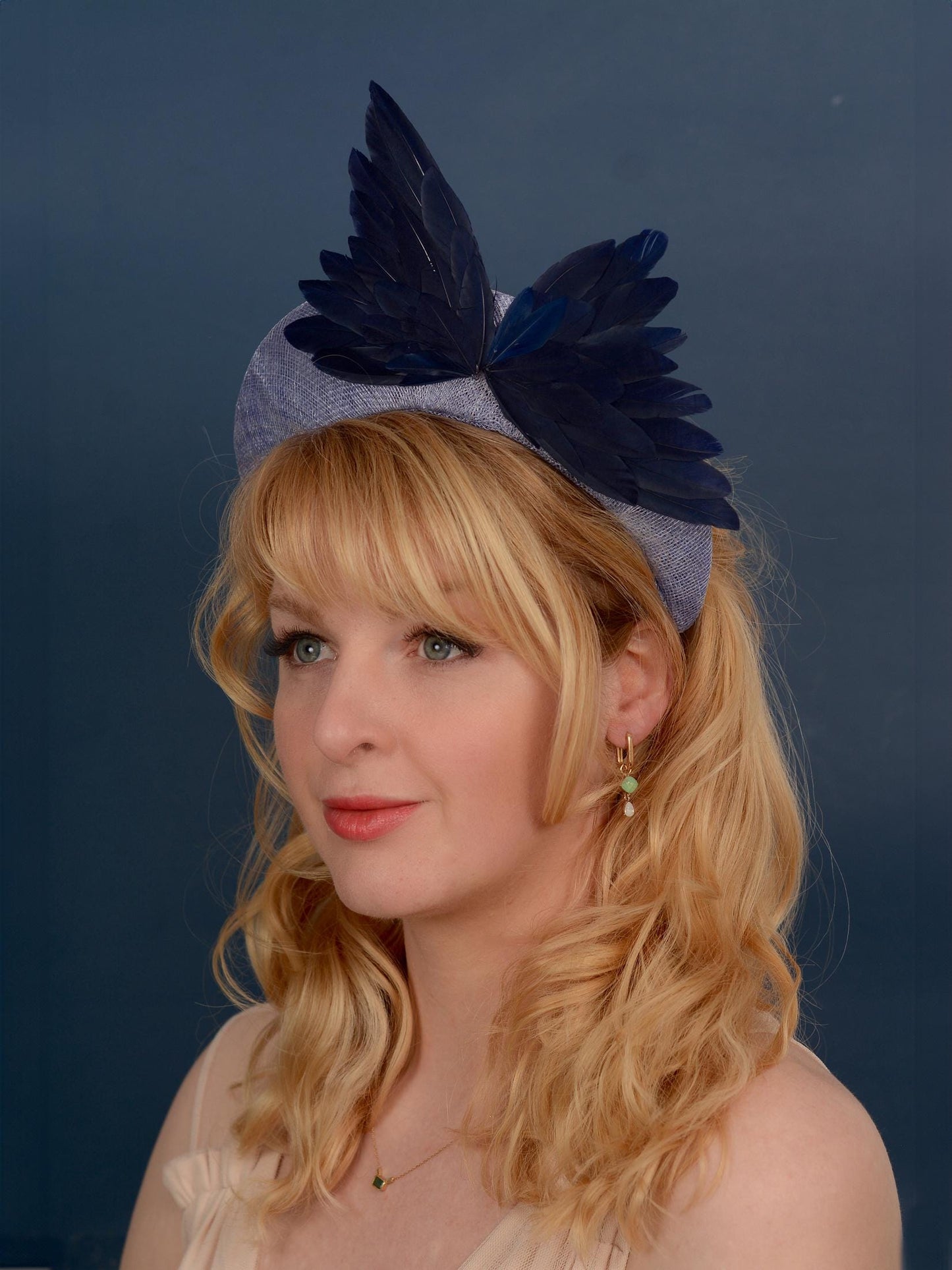 Bird Wing Navy and Cornflower Blue Halo Bandeau Headband Fascinator