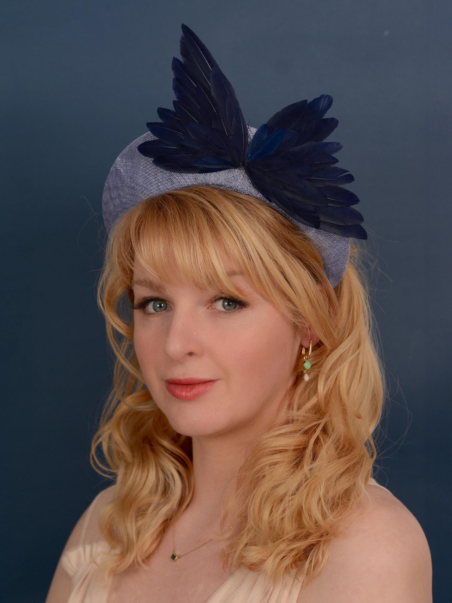 Bird Wing Navy and Cornflower Blue Halo Bandeau Headband Fascinator