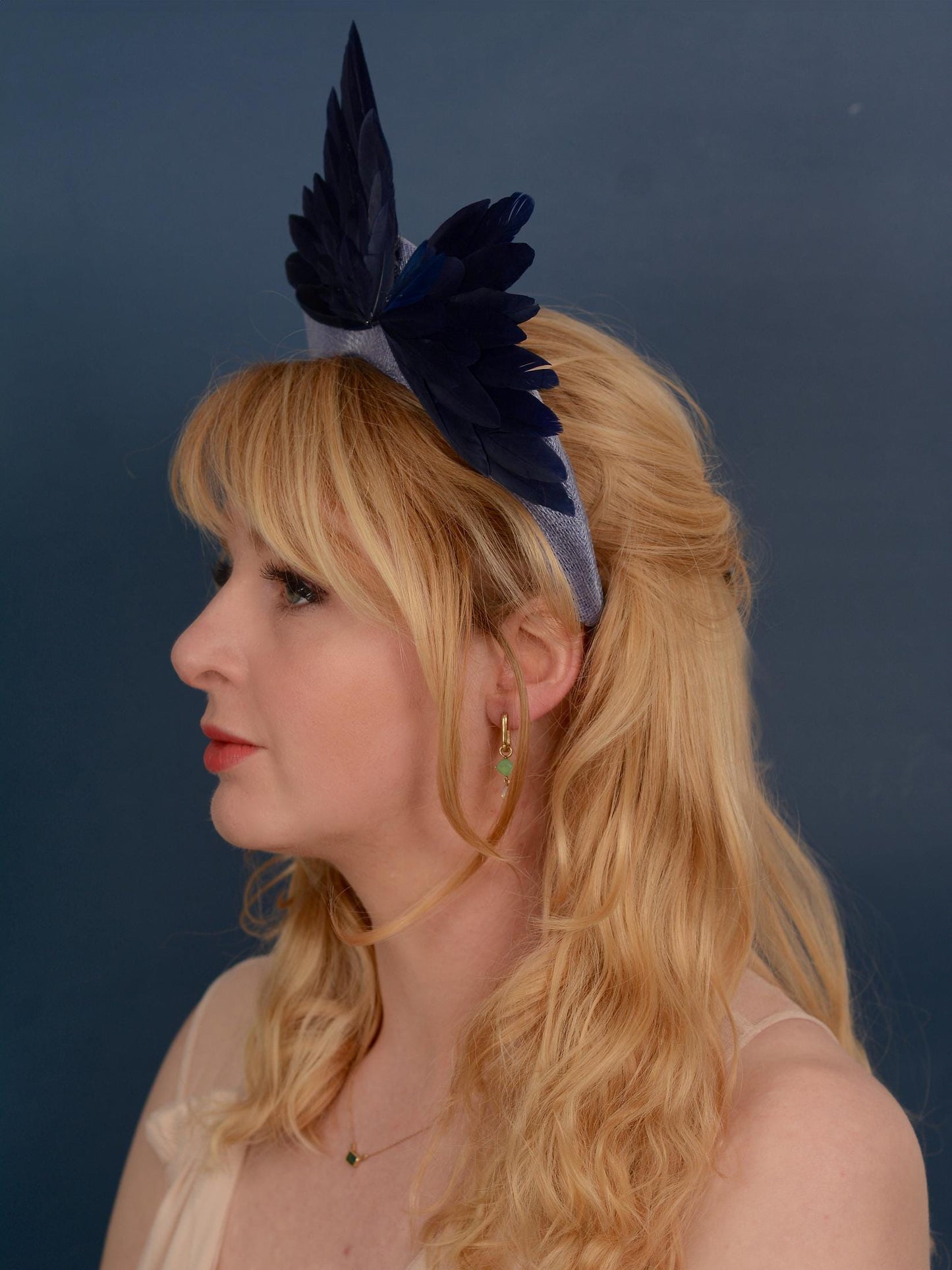 Bird Wing Navy and Cornflower Blue Halo Bandeau Headband Fascinator